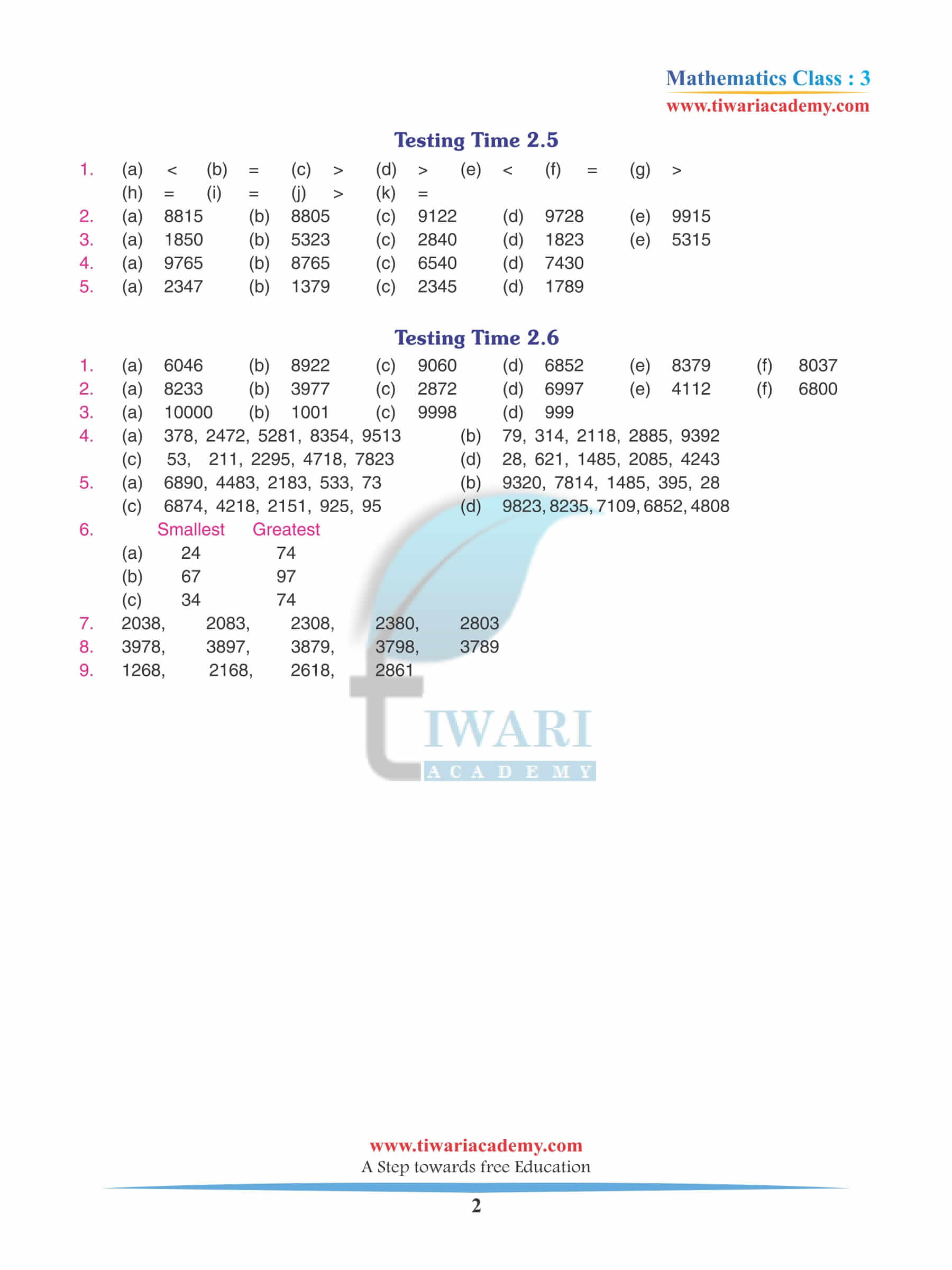 Class 3 Maths Chapter 2 Revision Book Answers exercises