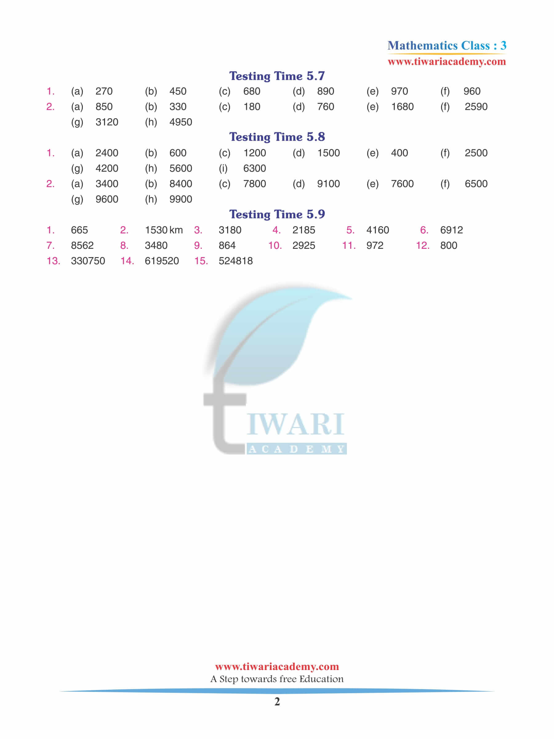 Class 3 Maths Chapter 5 Revision Book Answers exercises