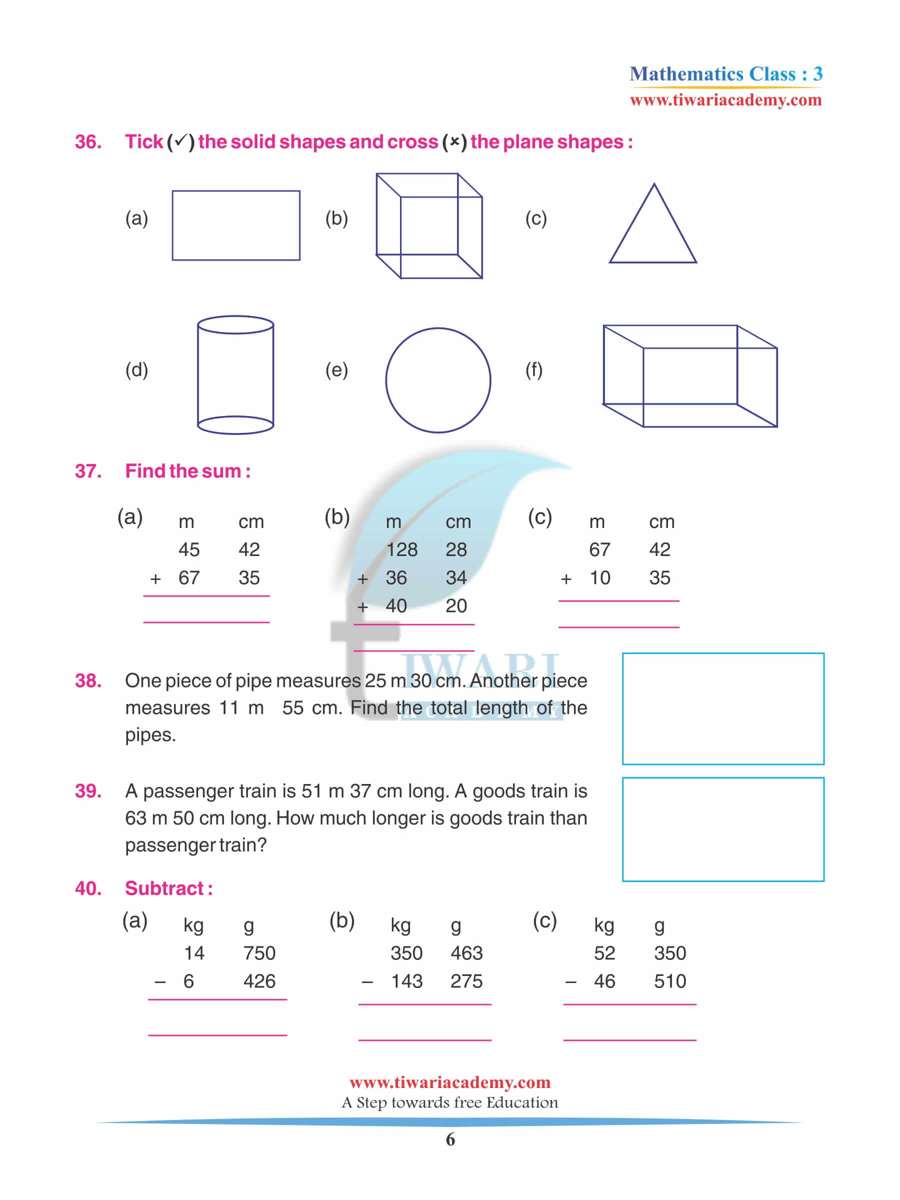 Class 3 Maths Chapter 1 Practice Assignments