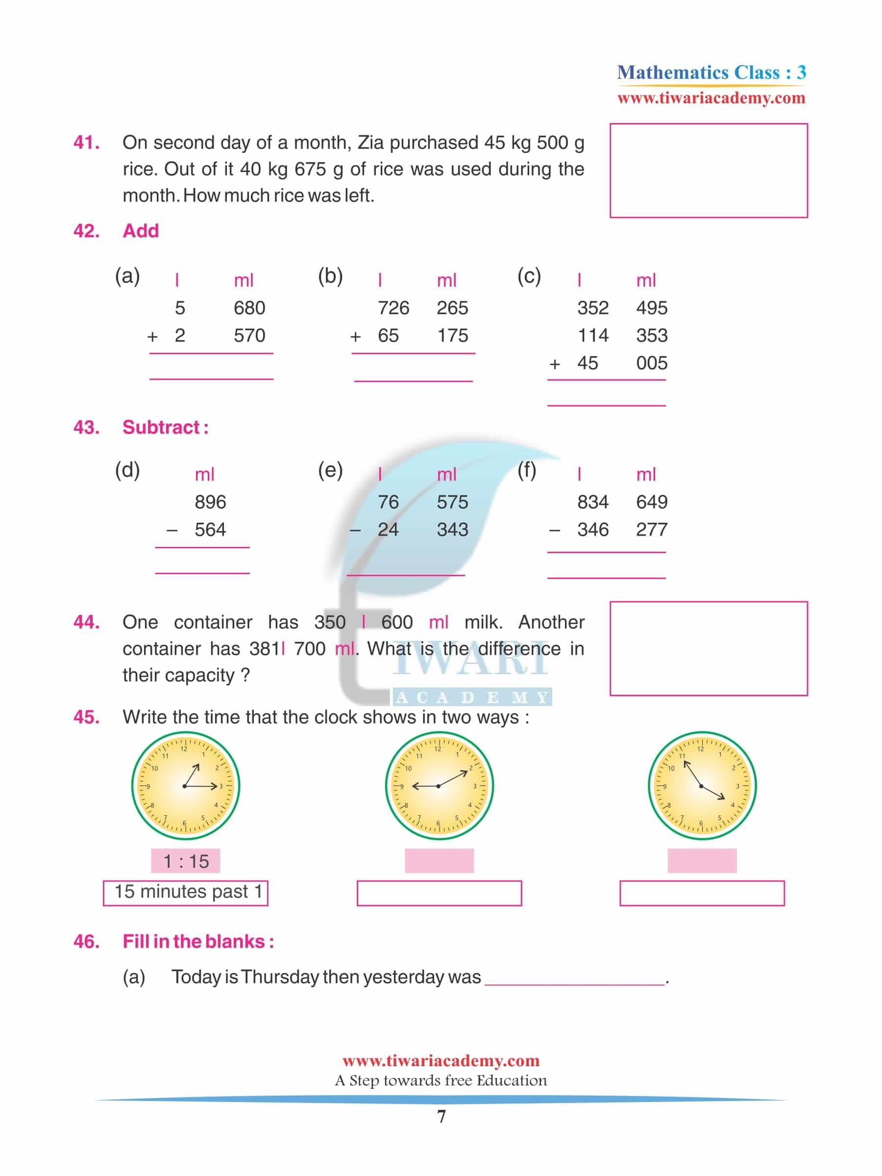 Class 3 Maths Chapter 1 Practice Worksheets