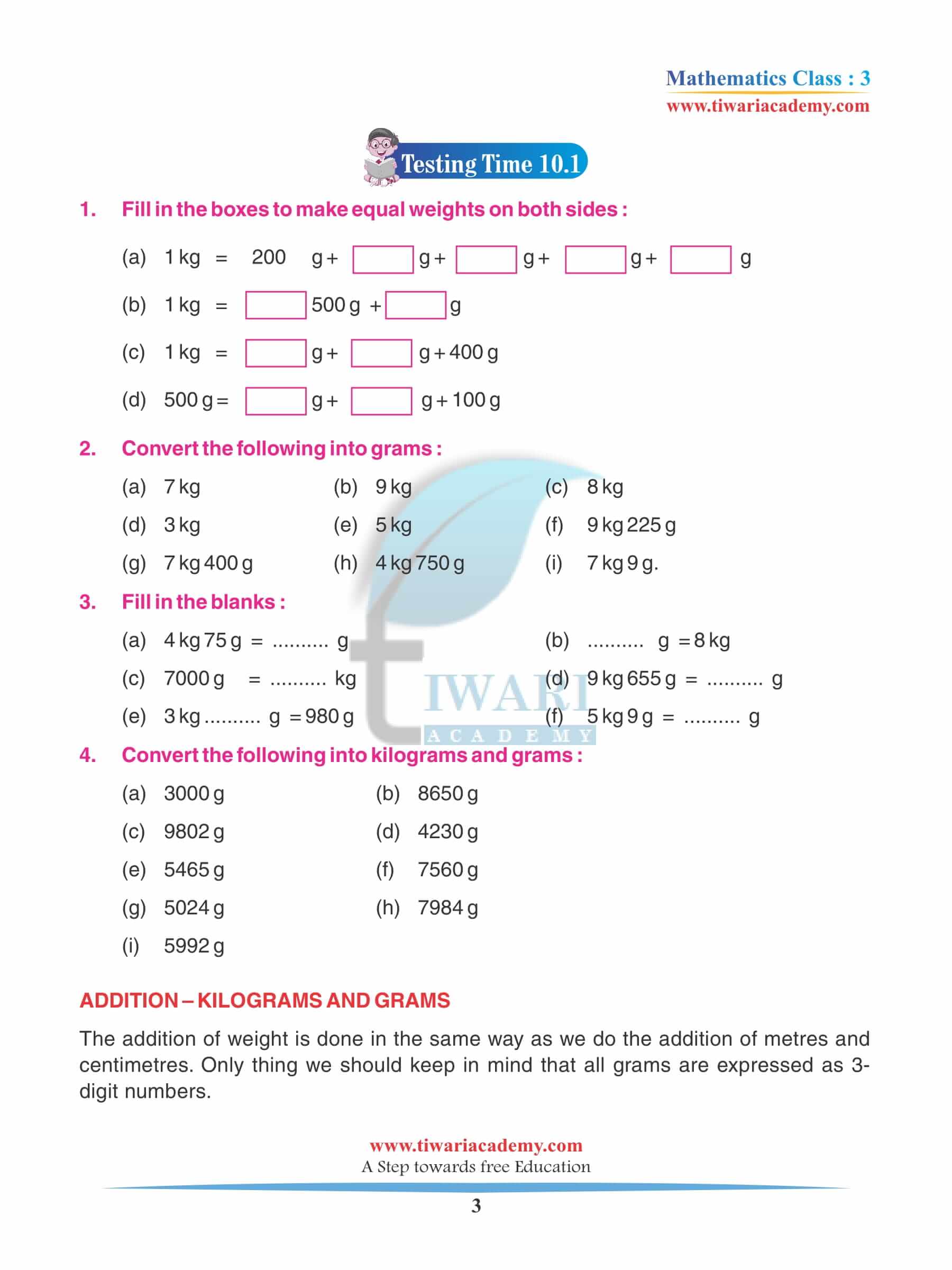 Class 3 Maths Chapter 10 Revision Exercises