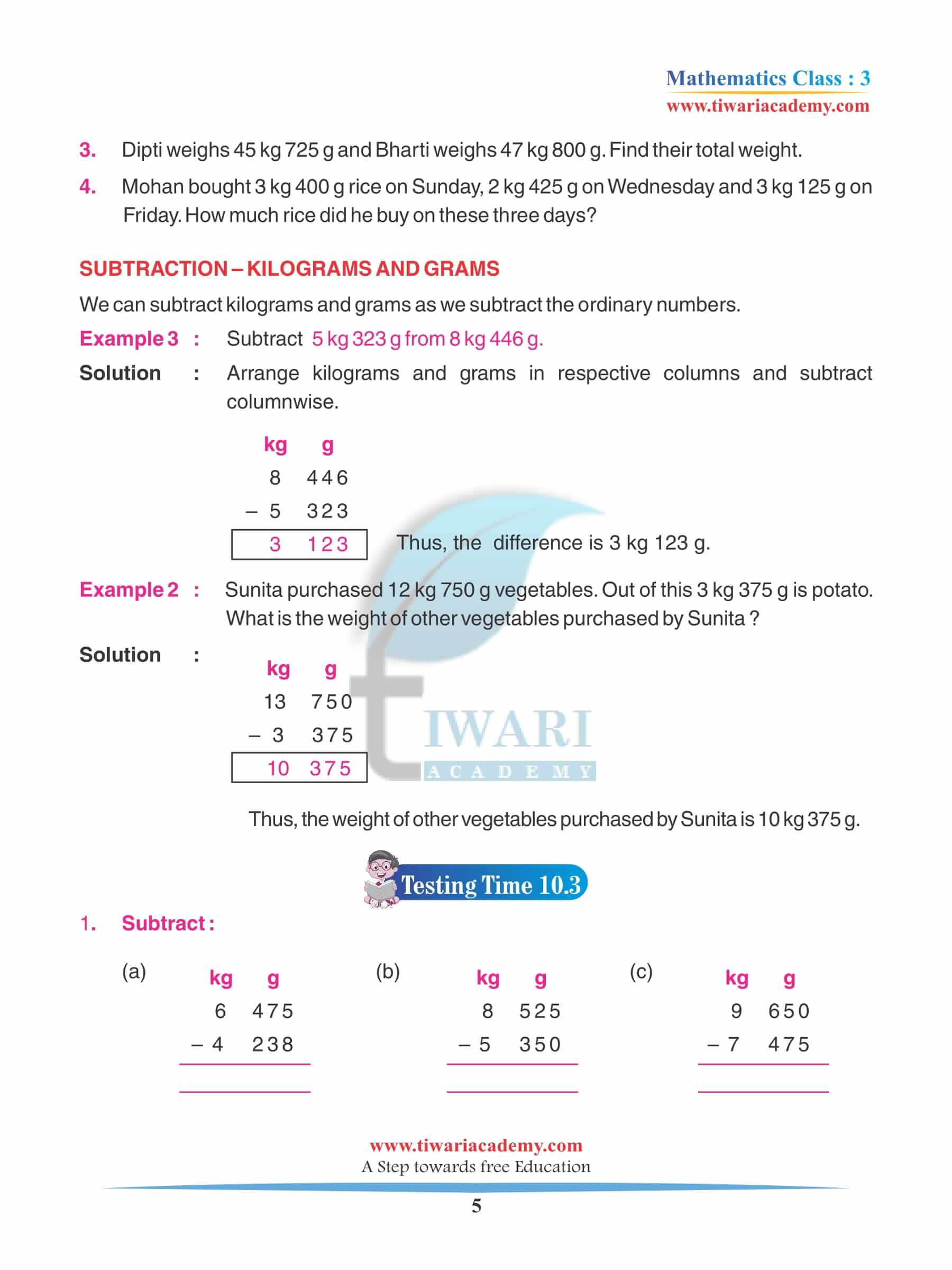 Class 3 Maths Chapter 10 Practice Question Answers