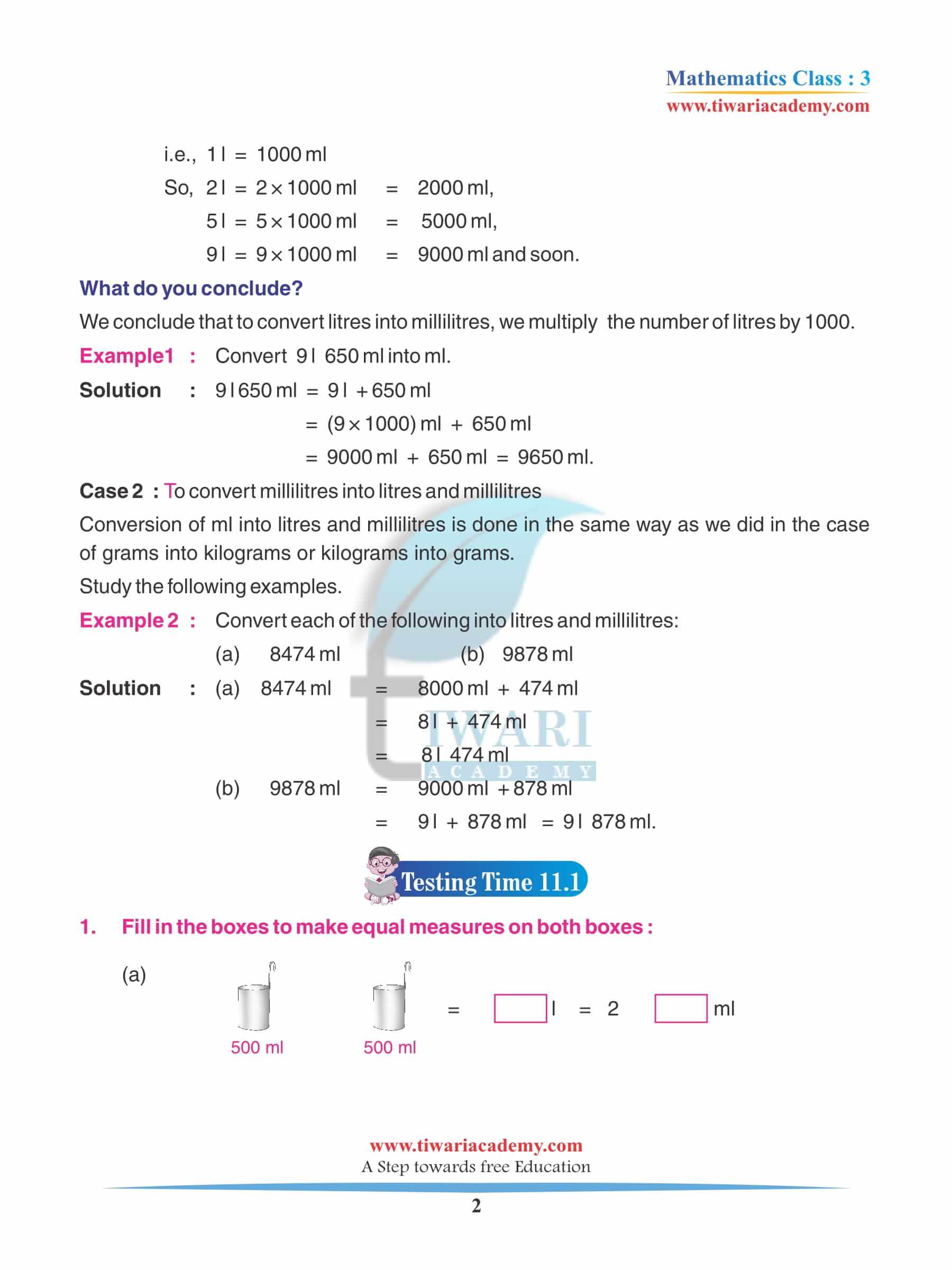 Class 3 Maths Chapter 11 Revision Question Answers
