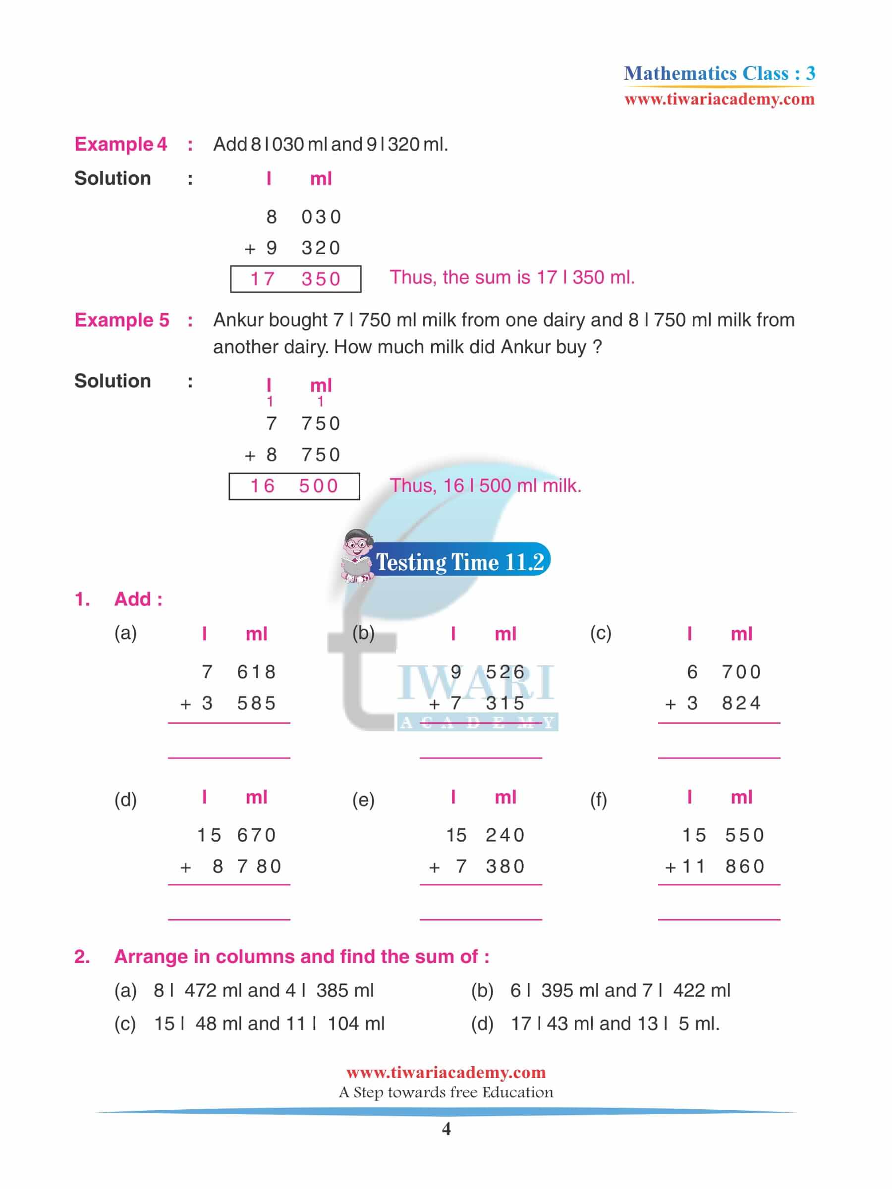 Class 3 Maths Chapter 11 Practice Exercies
