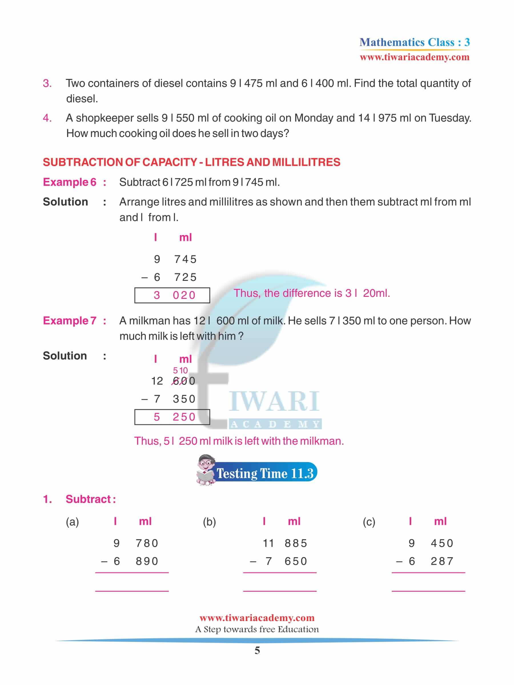 Class 3 Maths Chapter 11 Practice Book