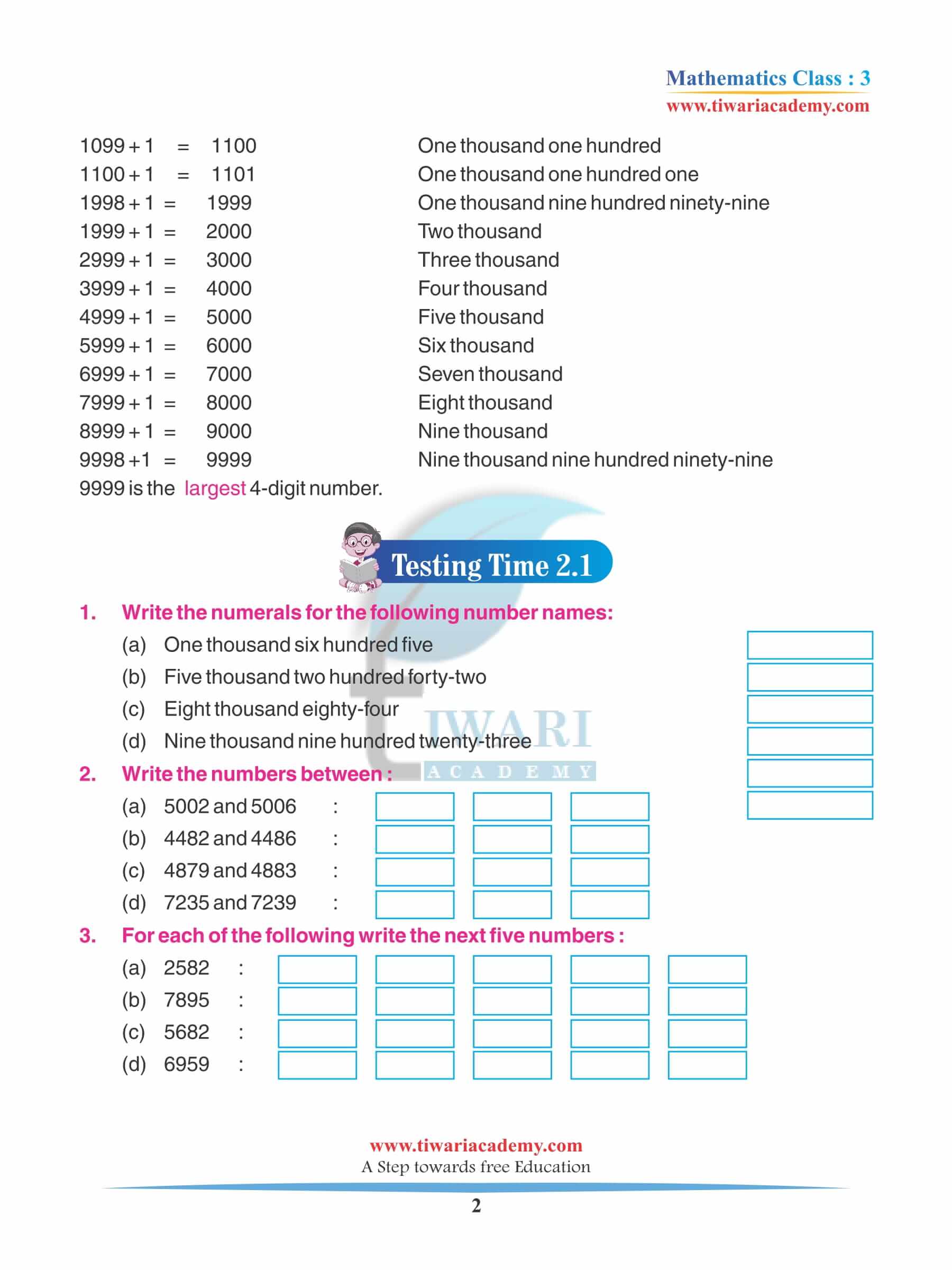 Class 3 Maths Chapter 2 Revision Book free download