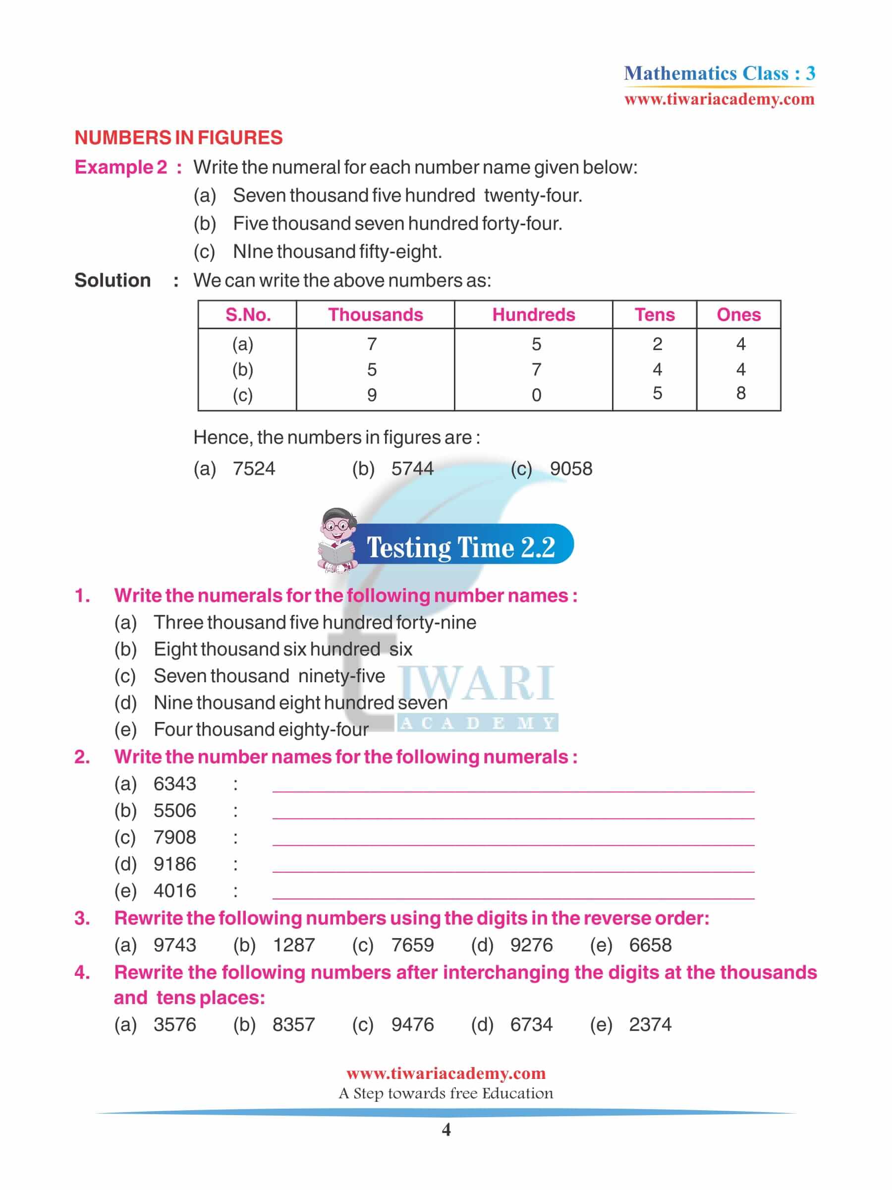 Class 3 Maths Chapter 2 Revision Book PDF