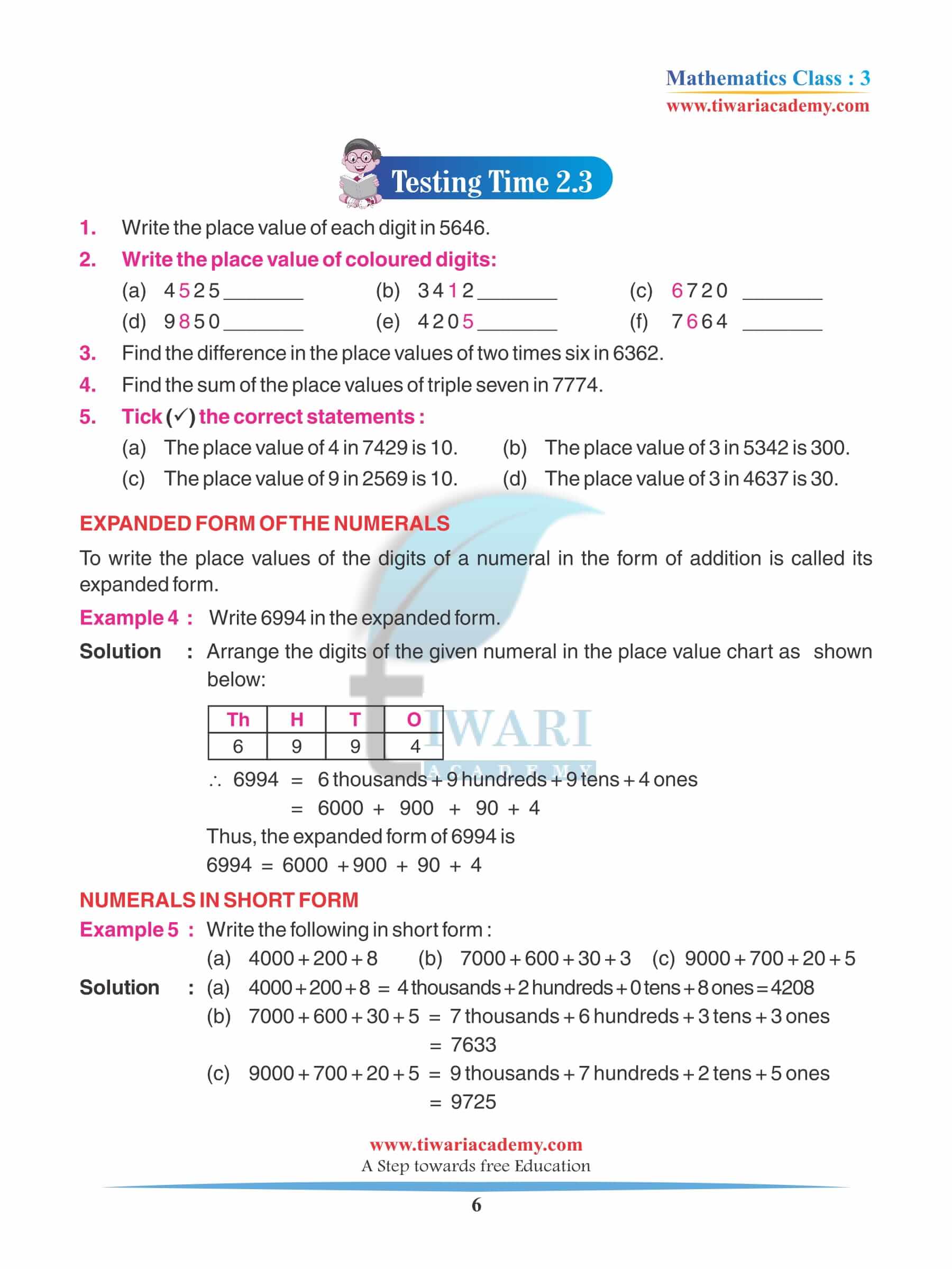 Class 3 Maths Chapter 2 Revision assignments