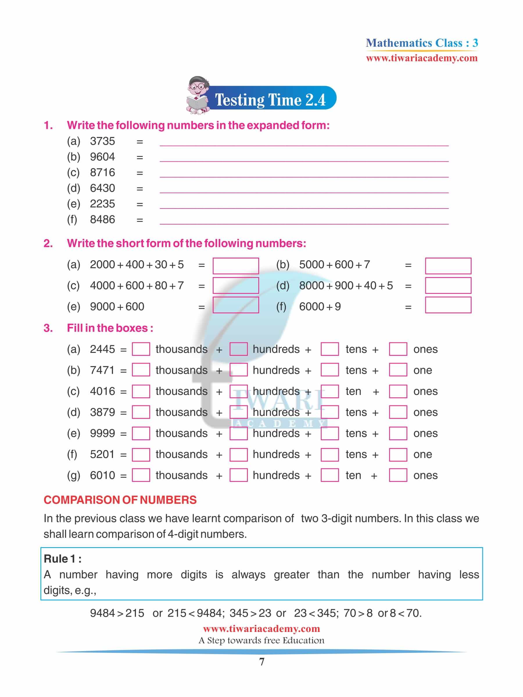 Class 3 Maths Chapter 2 Practice assignments