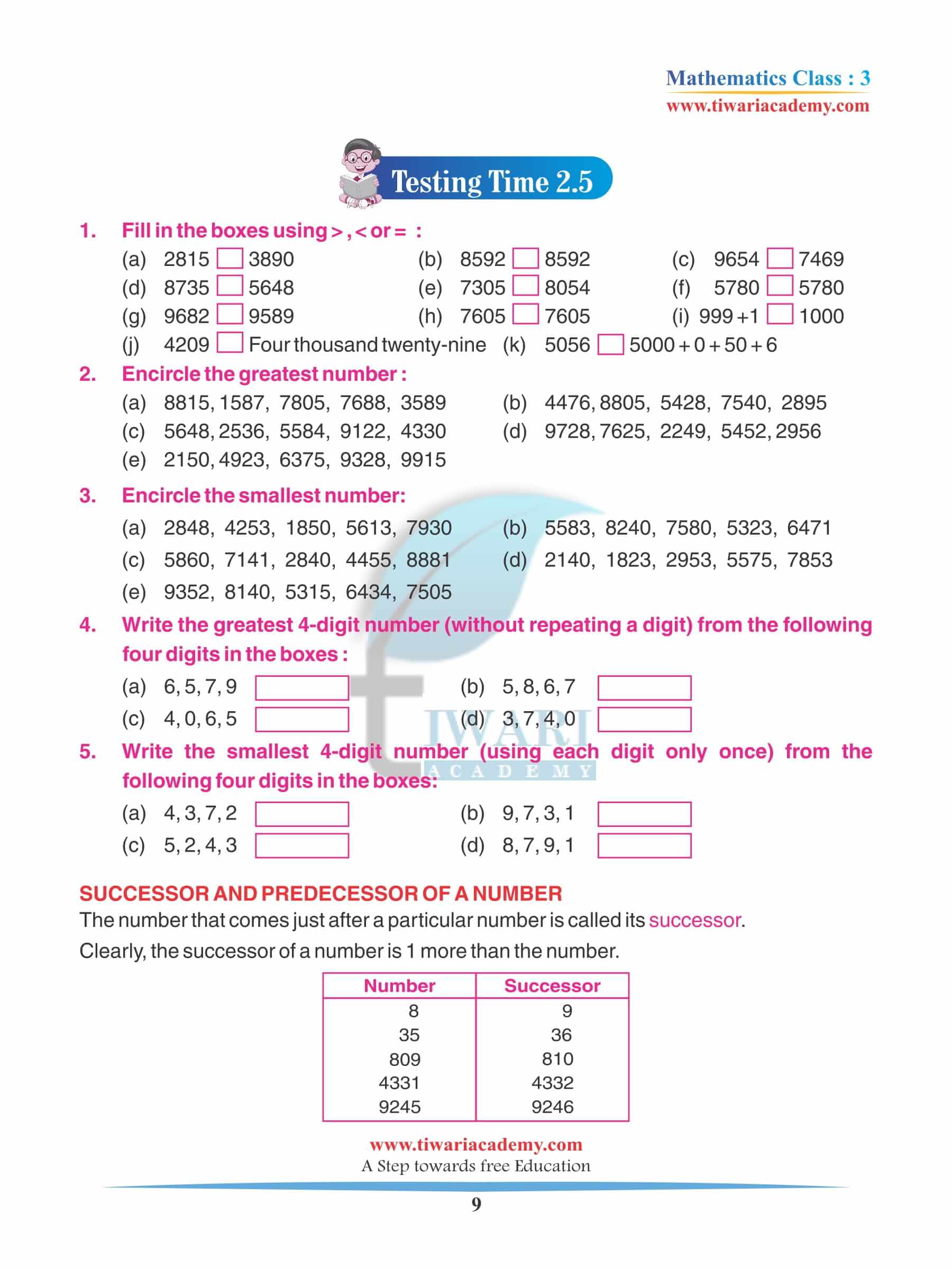 Class 3 Maths Chapter 2 Practice questions answers