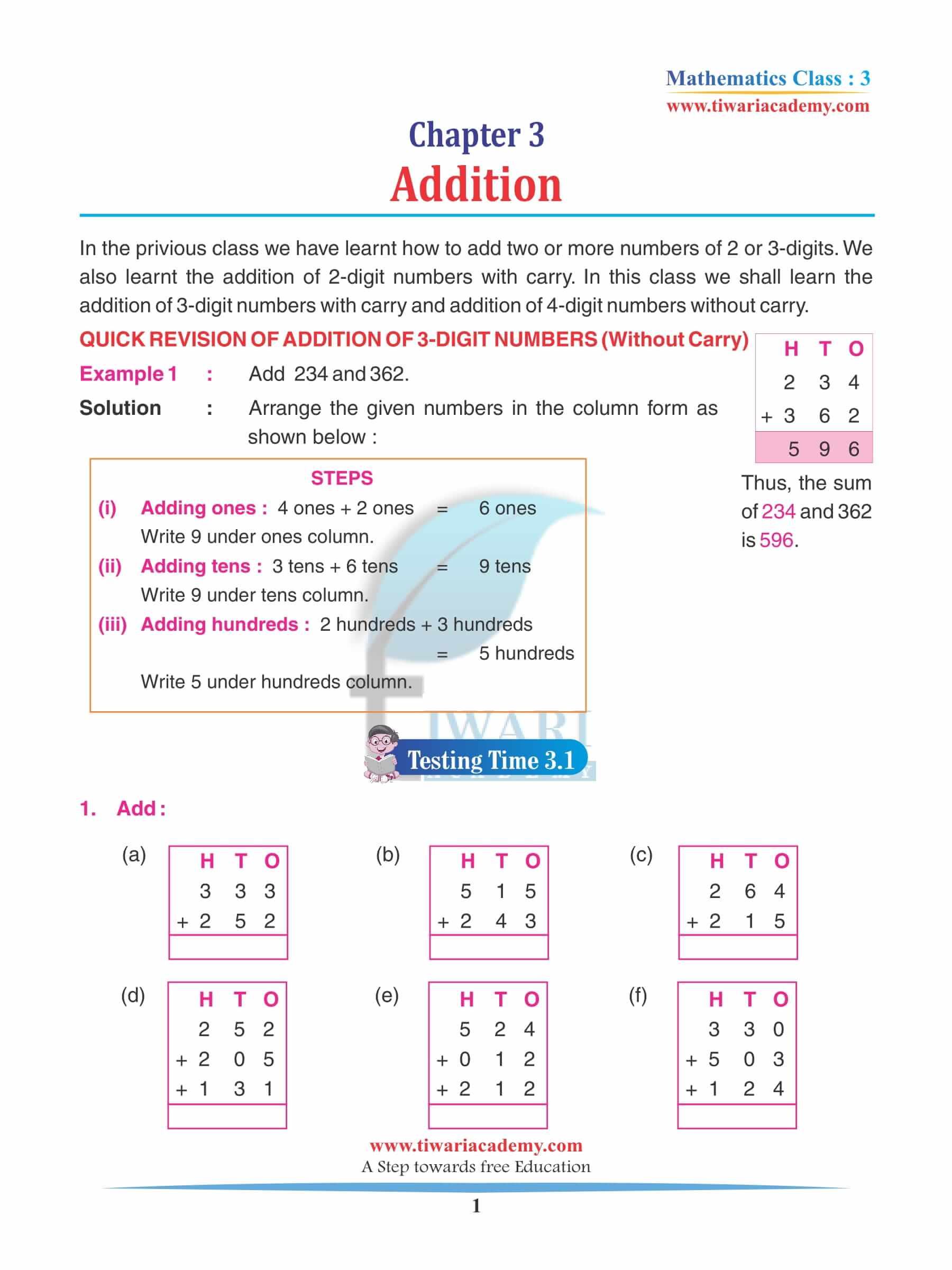 Class 3 Maths Chapter 3 Revision Book