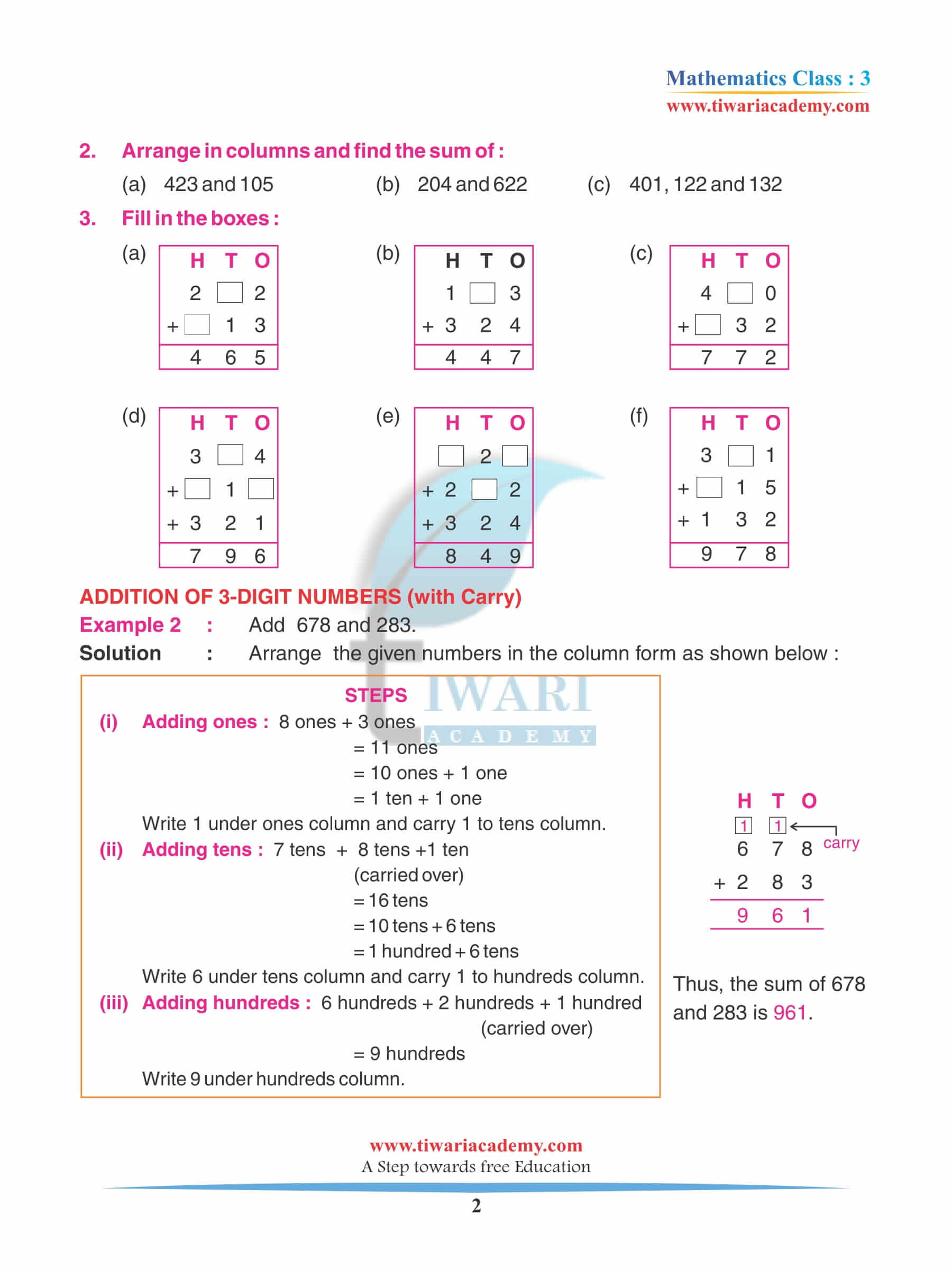 Class 3 Maths Chapter 3 Revision Book in PDF