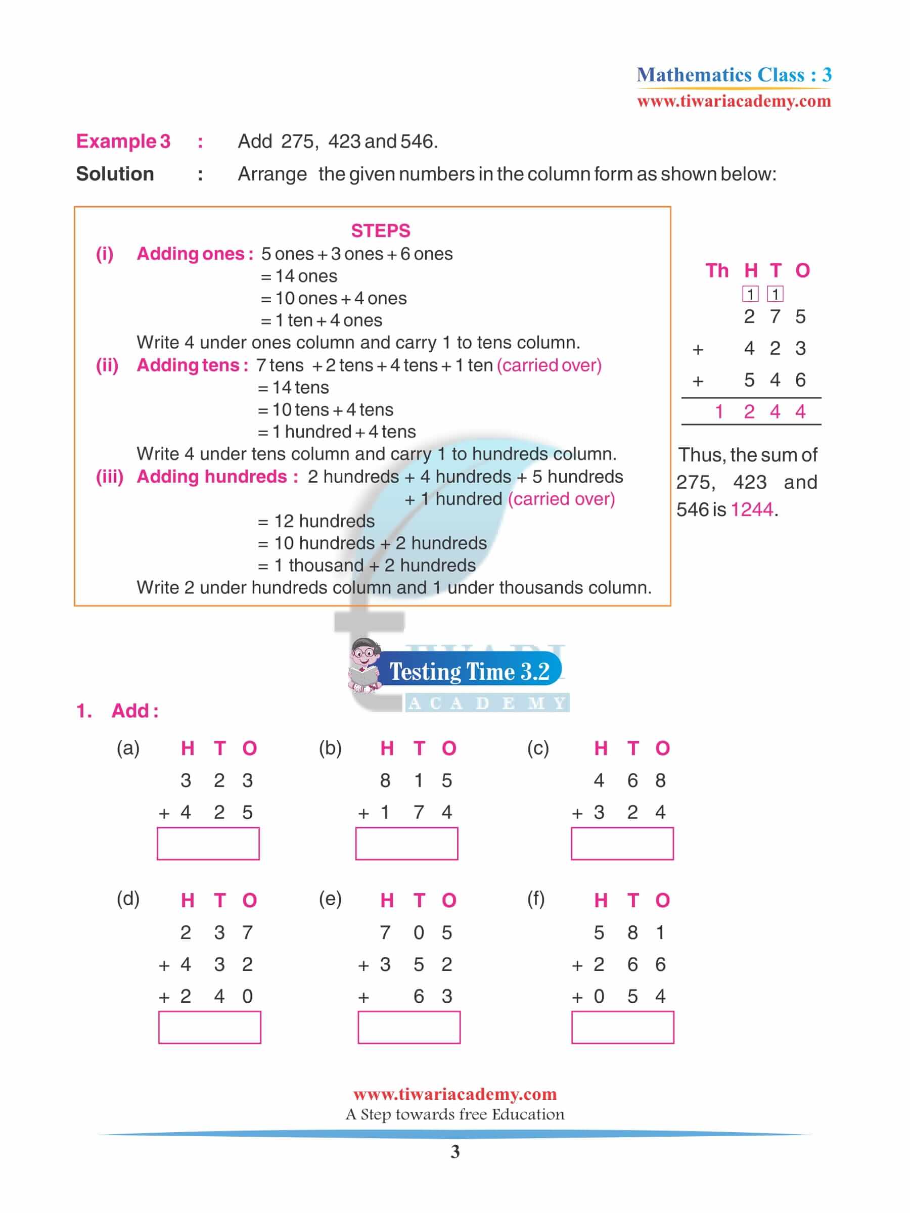 Class 3 Maths Chapter 3 Revision Book question answers