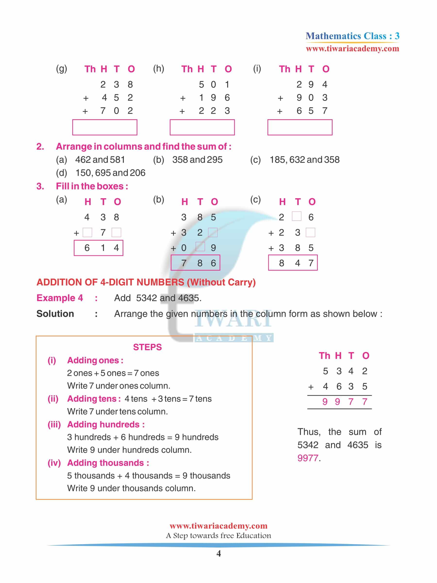 Class 3 Maths Chapter 3 Revision Questions with solutions