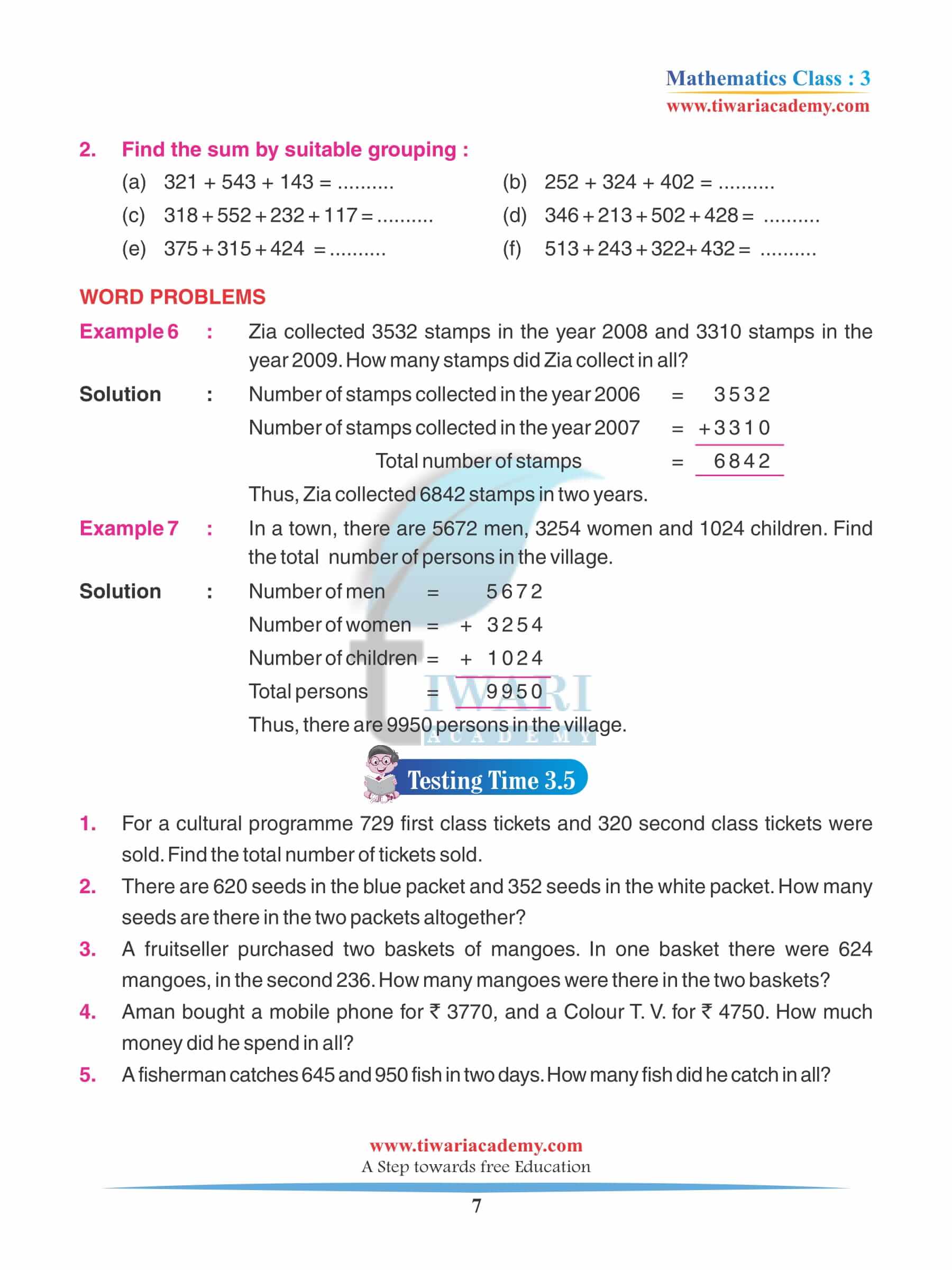 Class 3 Maths Chapter 3 Practice question answers