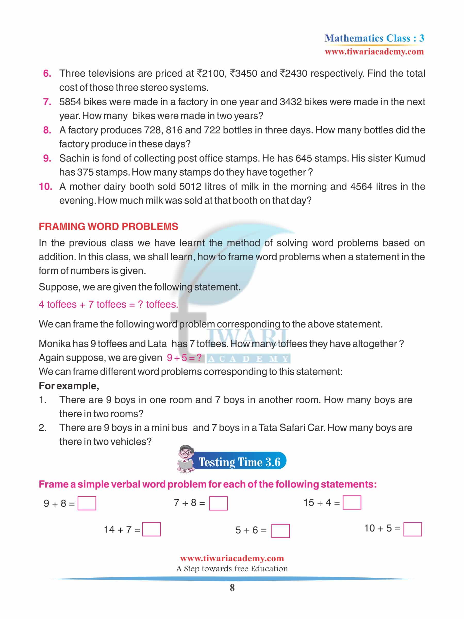 Class 3 Maths Chapter 3 Practice assignments