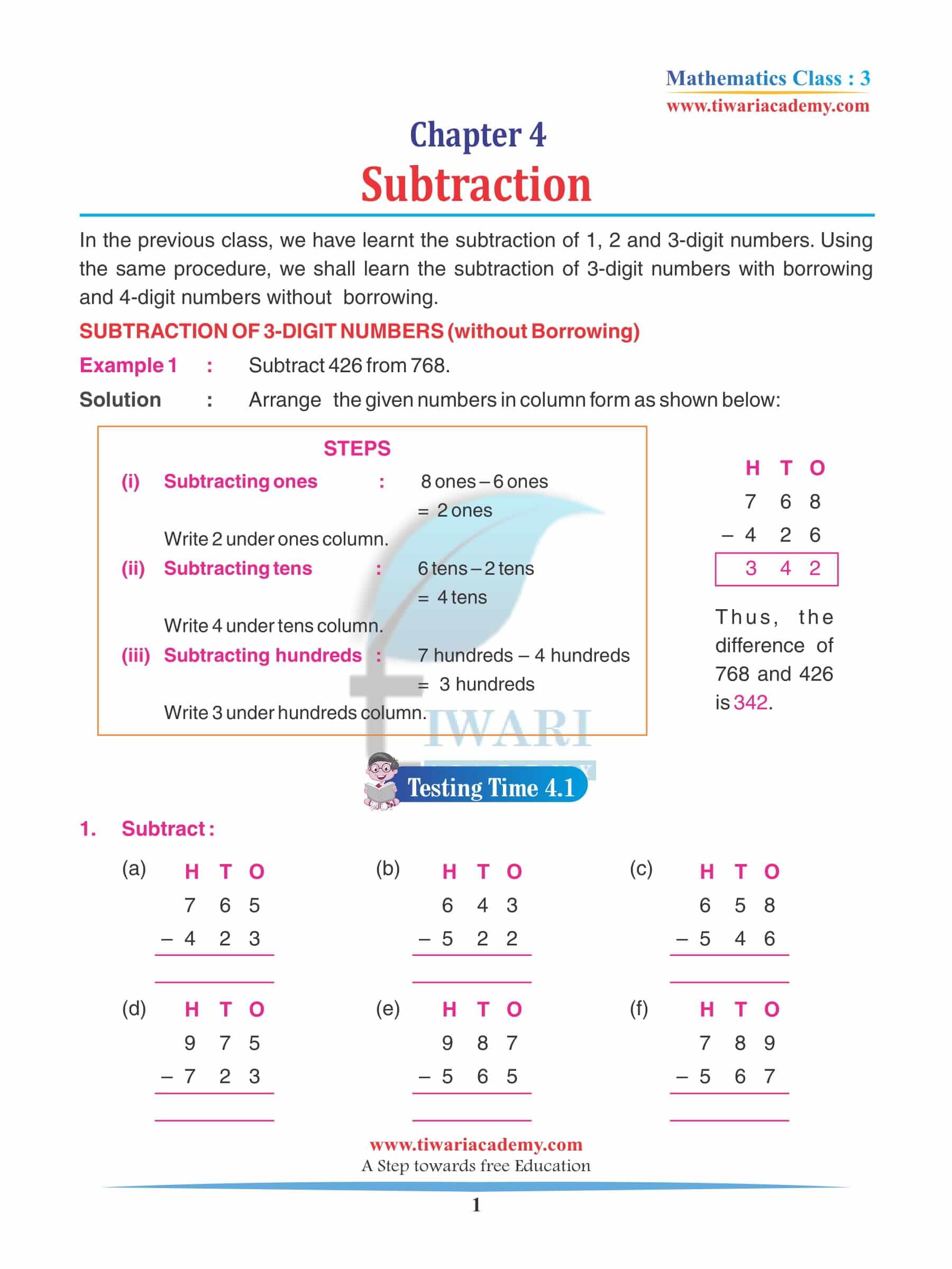 Class 3 Maths Chapter 4 Revision Book