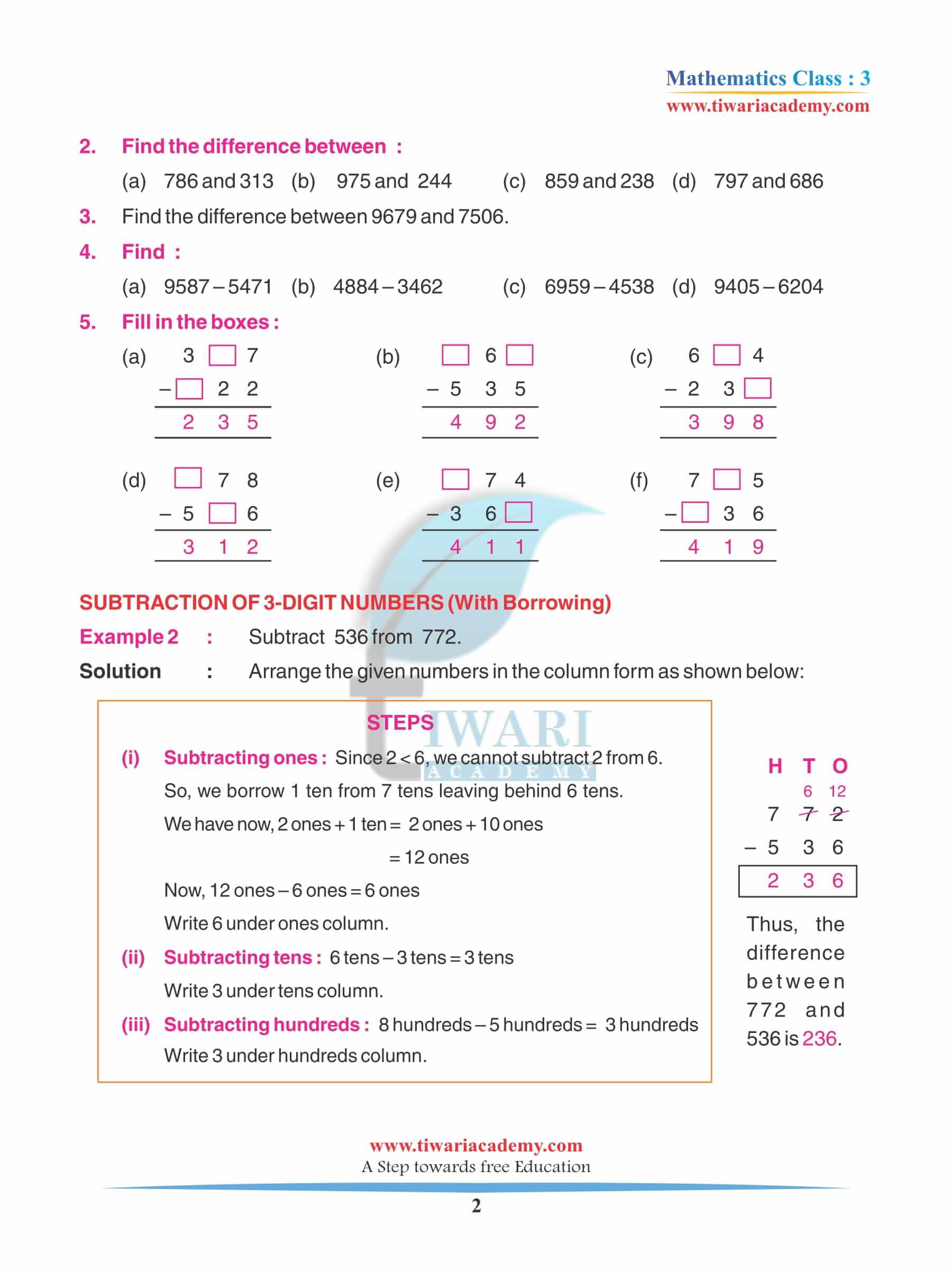 Class 3 Maths Chapter 4 Revision Book Question Answers