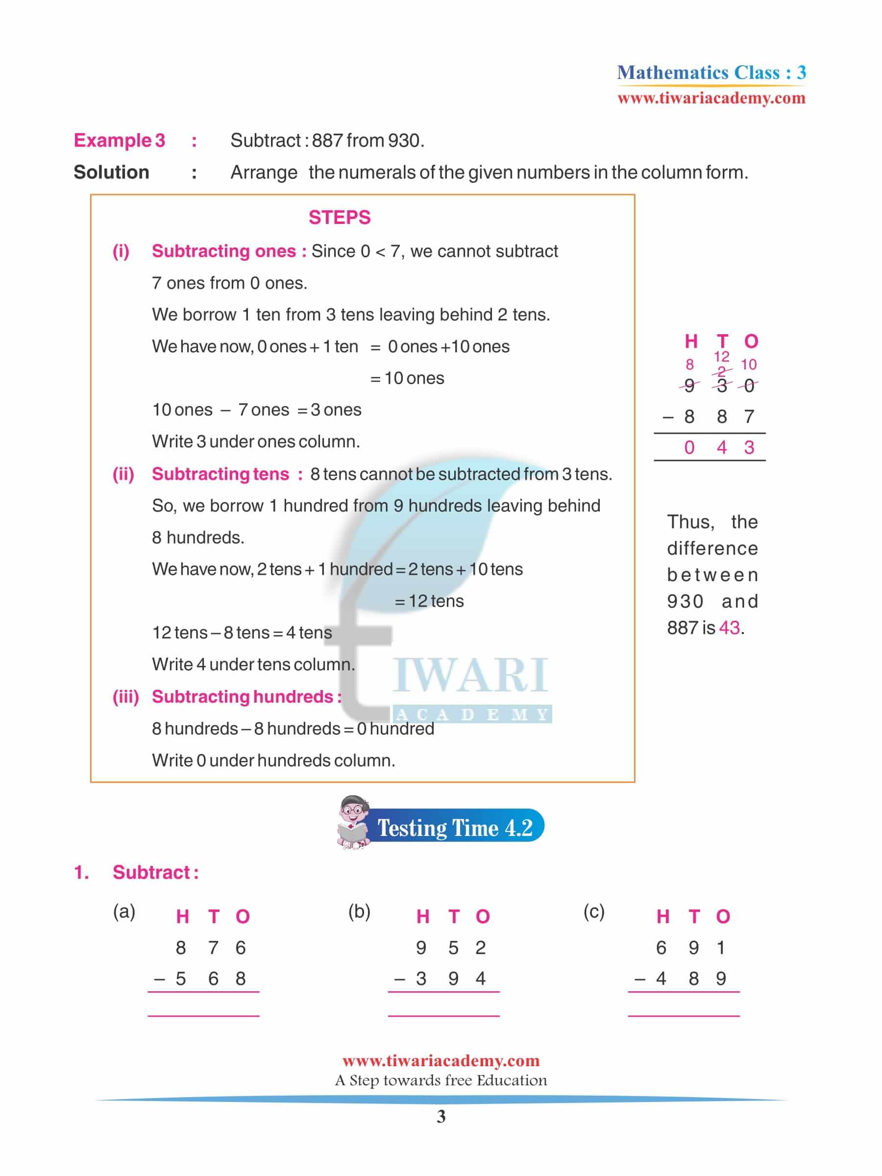 Class 3 Maths Chapter 4 Revision Questions