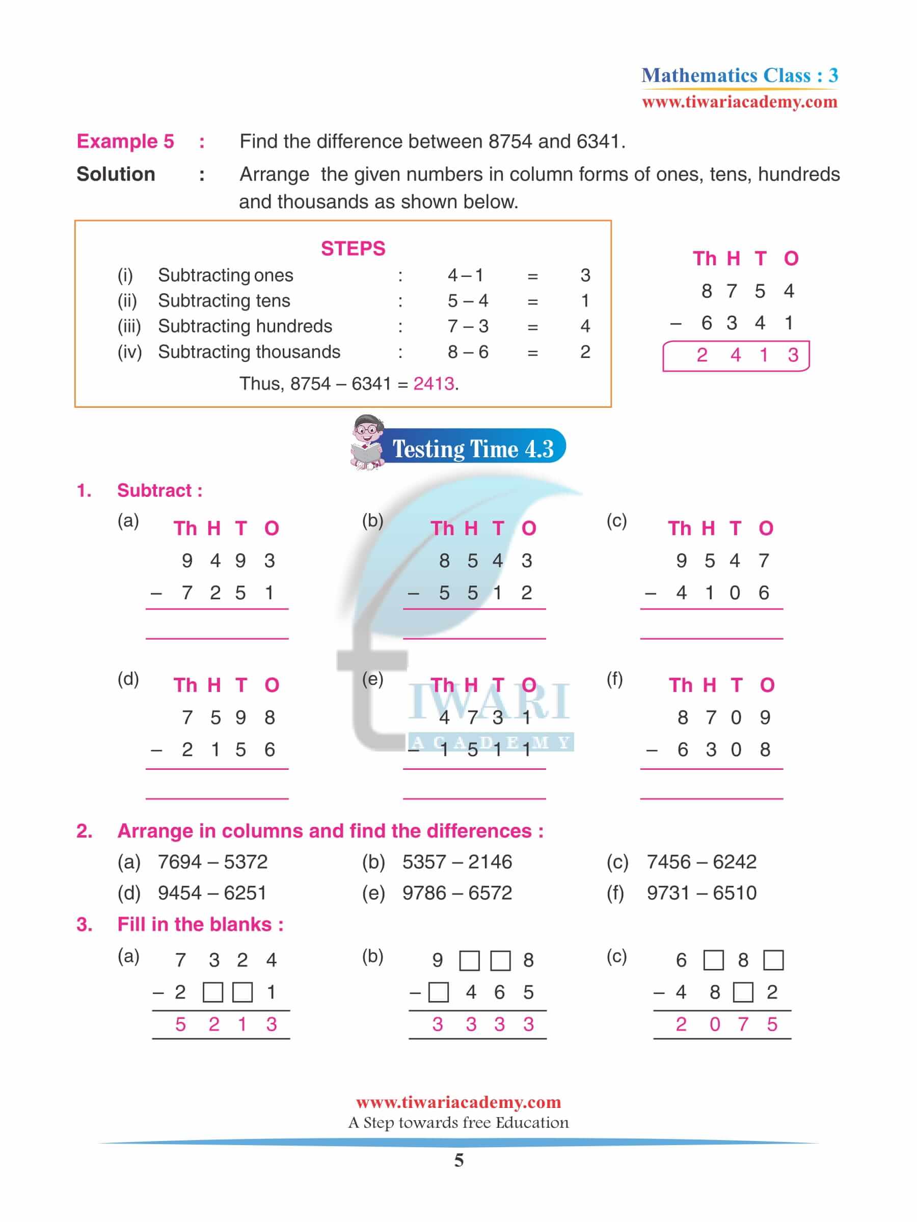 Class 3 Maths Chapter 4 Practice Questions