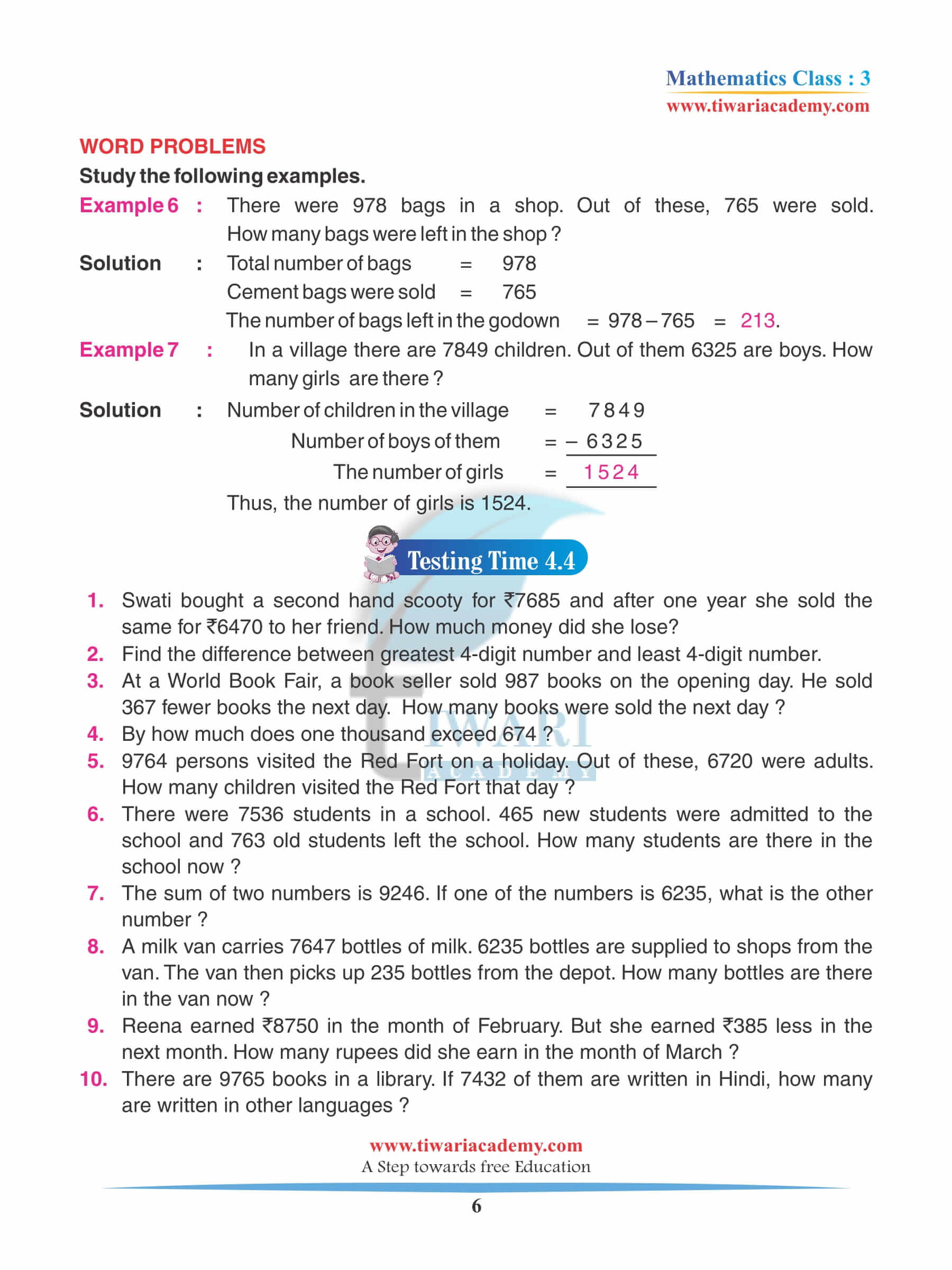 Class 3 Maths Chapter 4 Practice Book in PDF