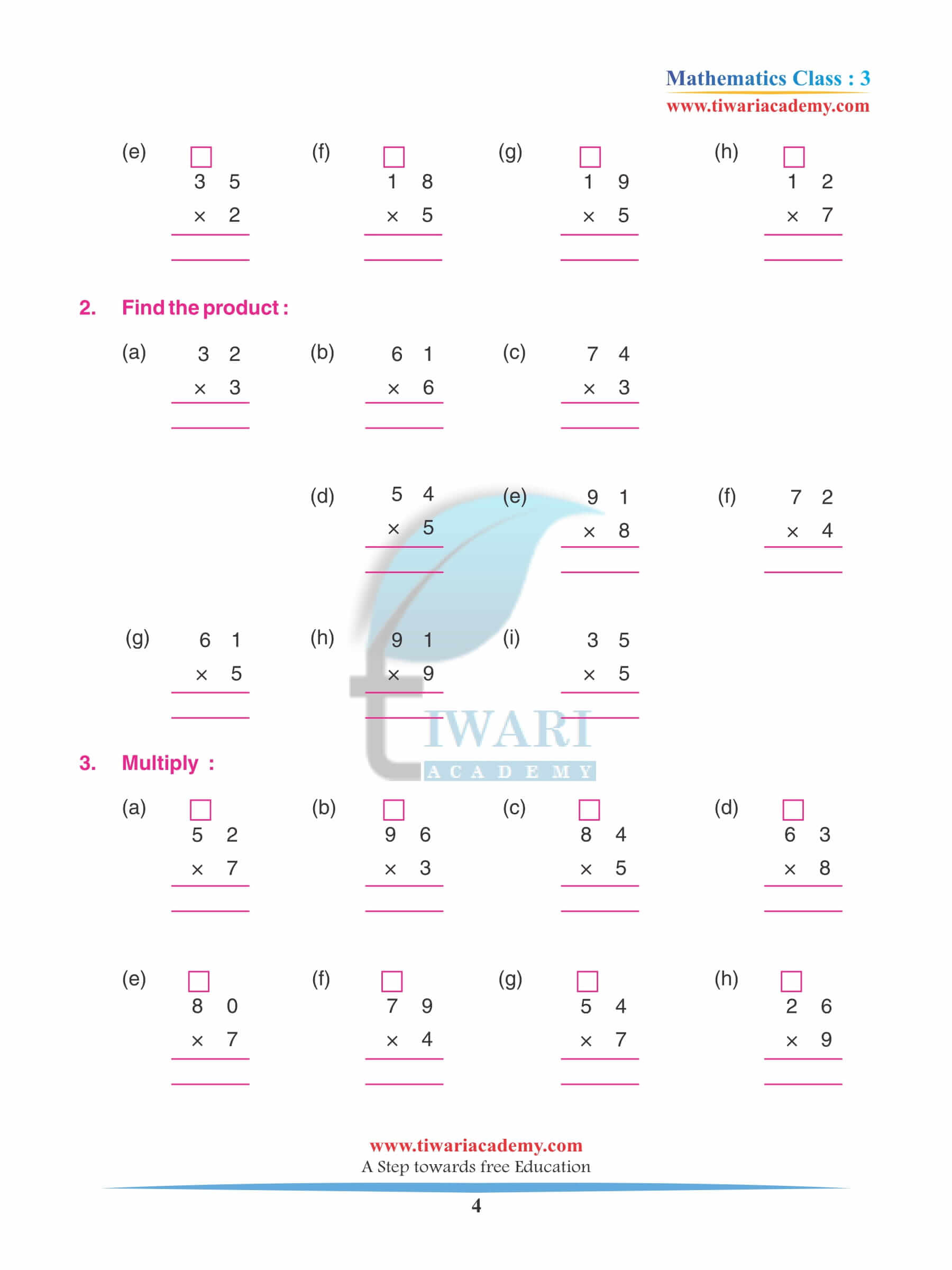 Class 3 Maths Chapter 5 Revision assignments