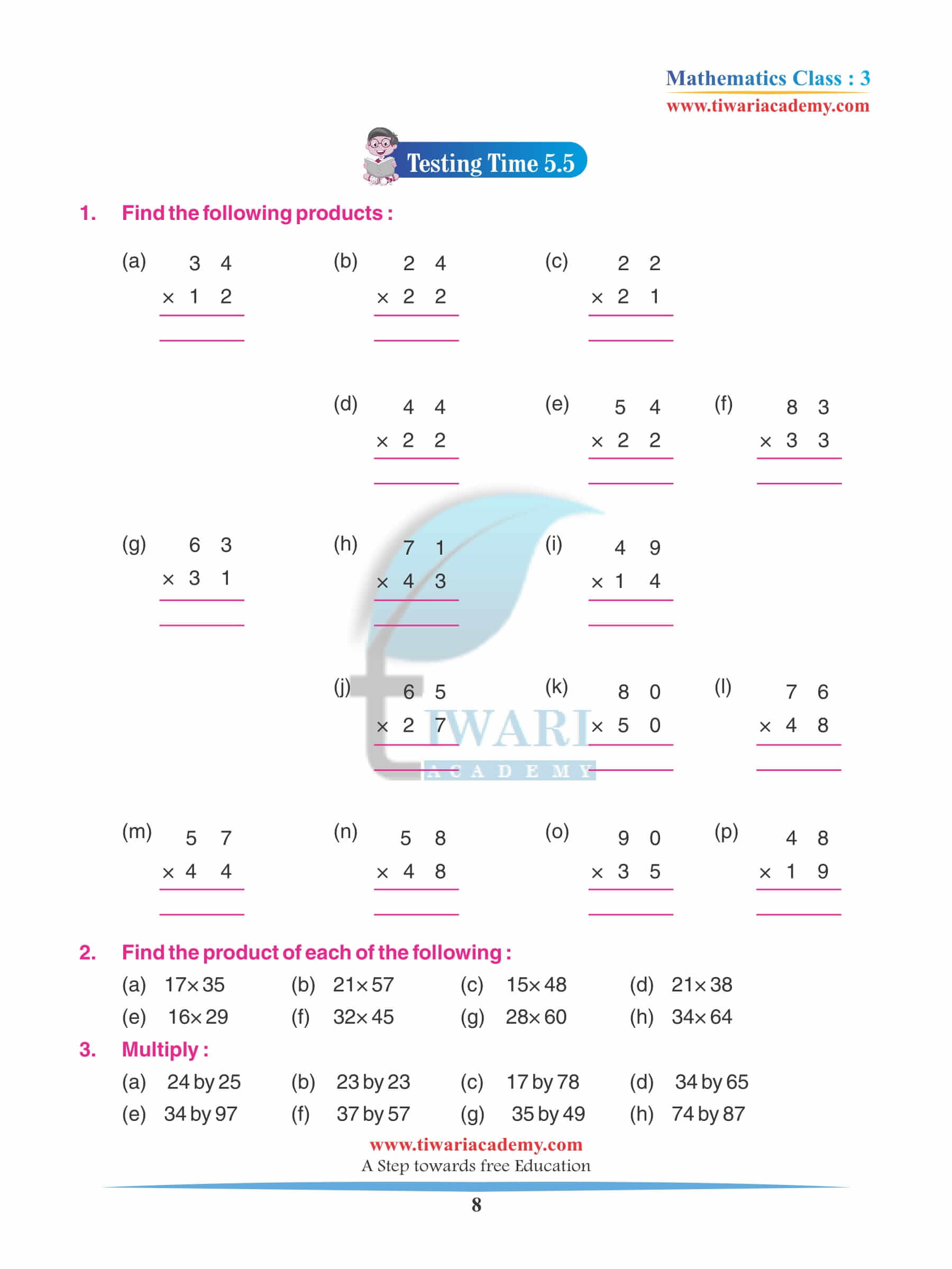 Class 3 Maths Chapter 5 Practice assignments