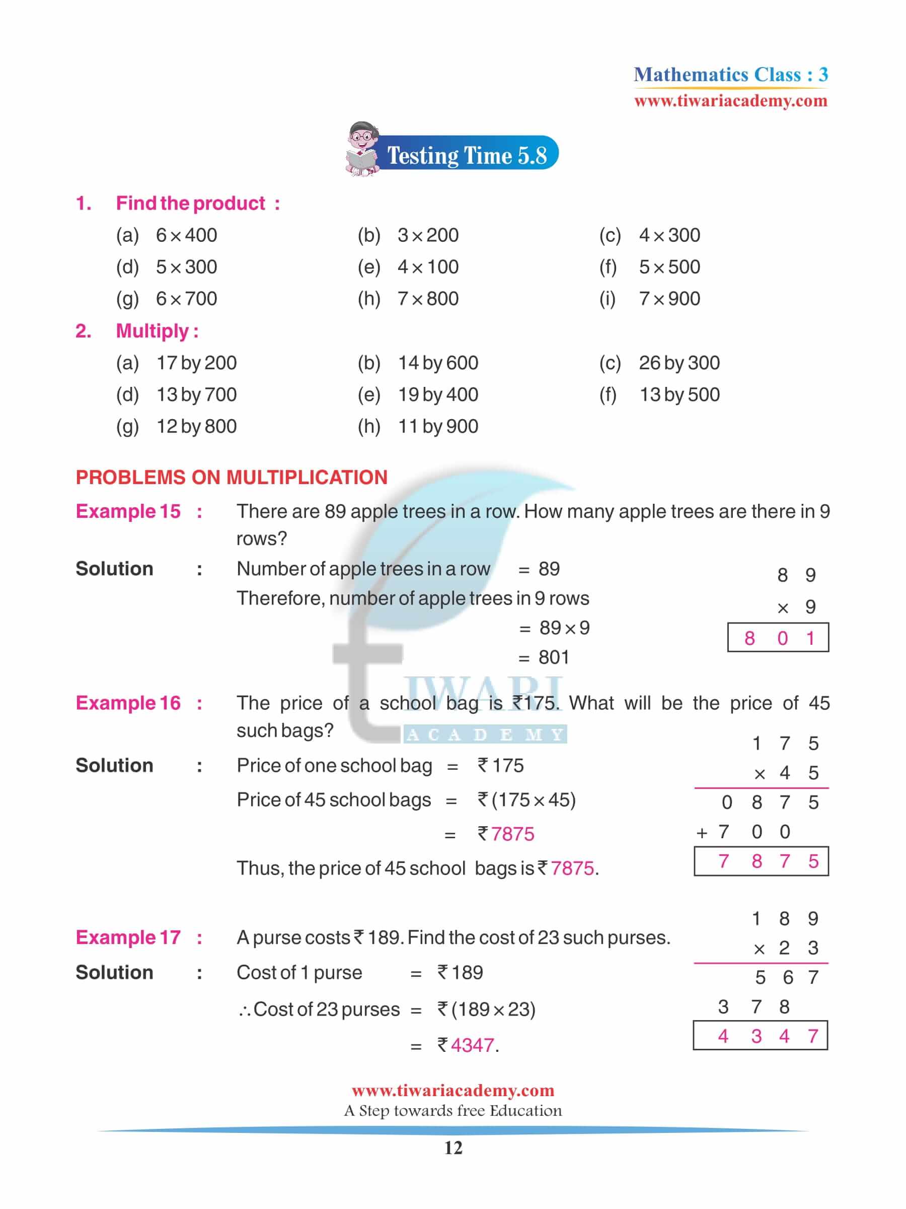 Class 3 Maths Chapter 5 Practice exams