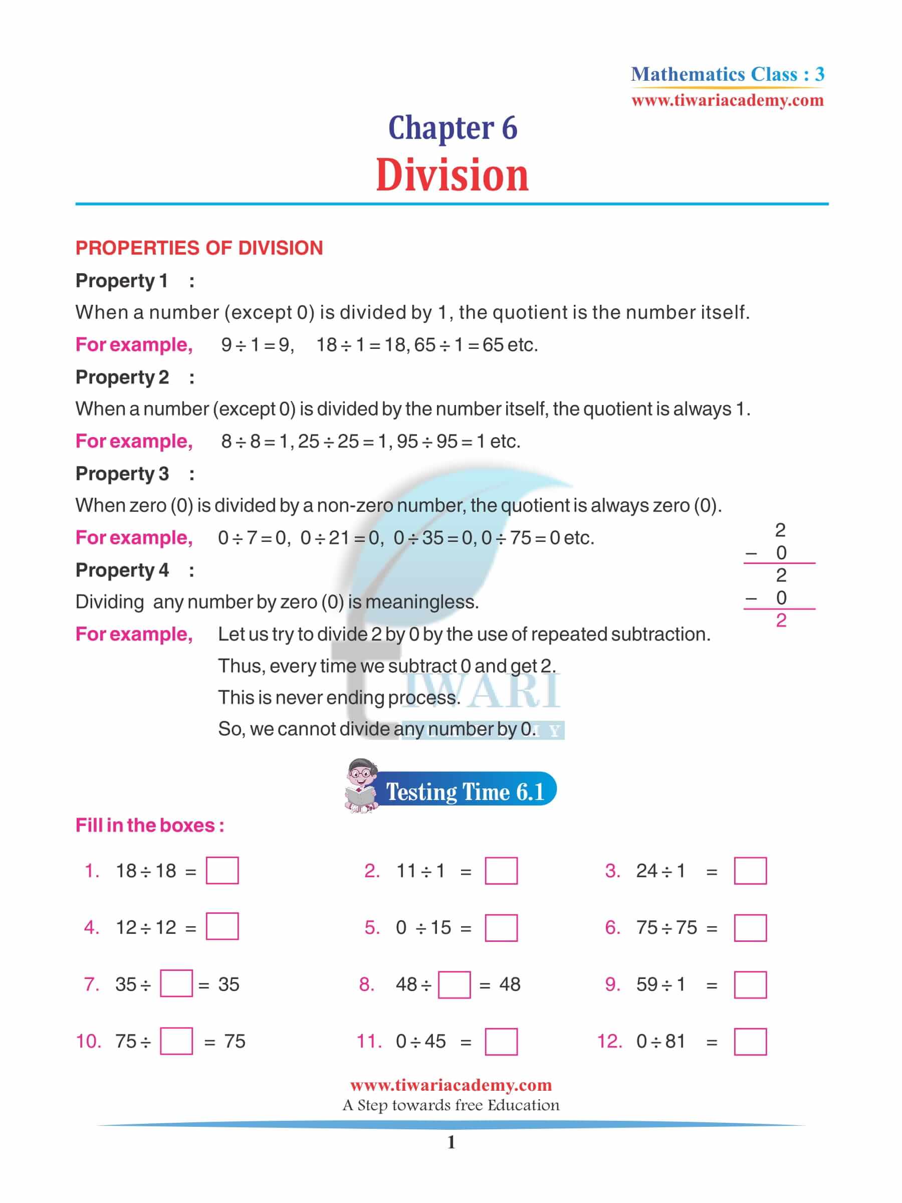 Class 3 Maths Chapter 6 Revision Book