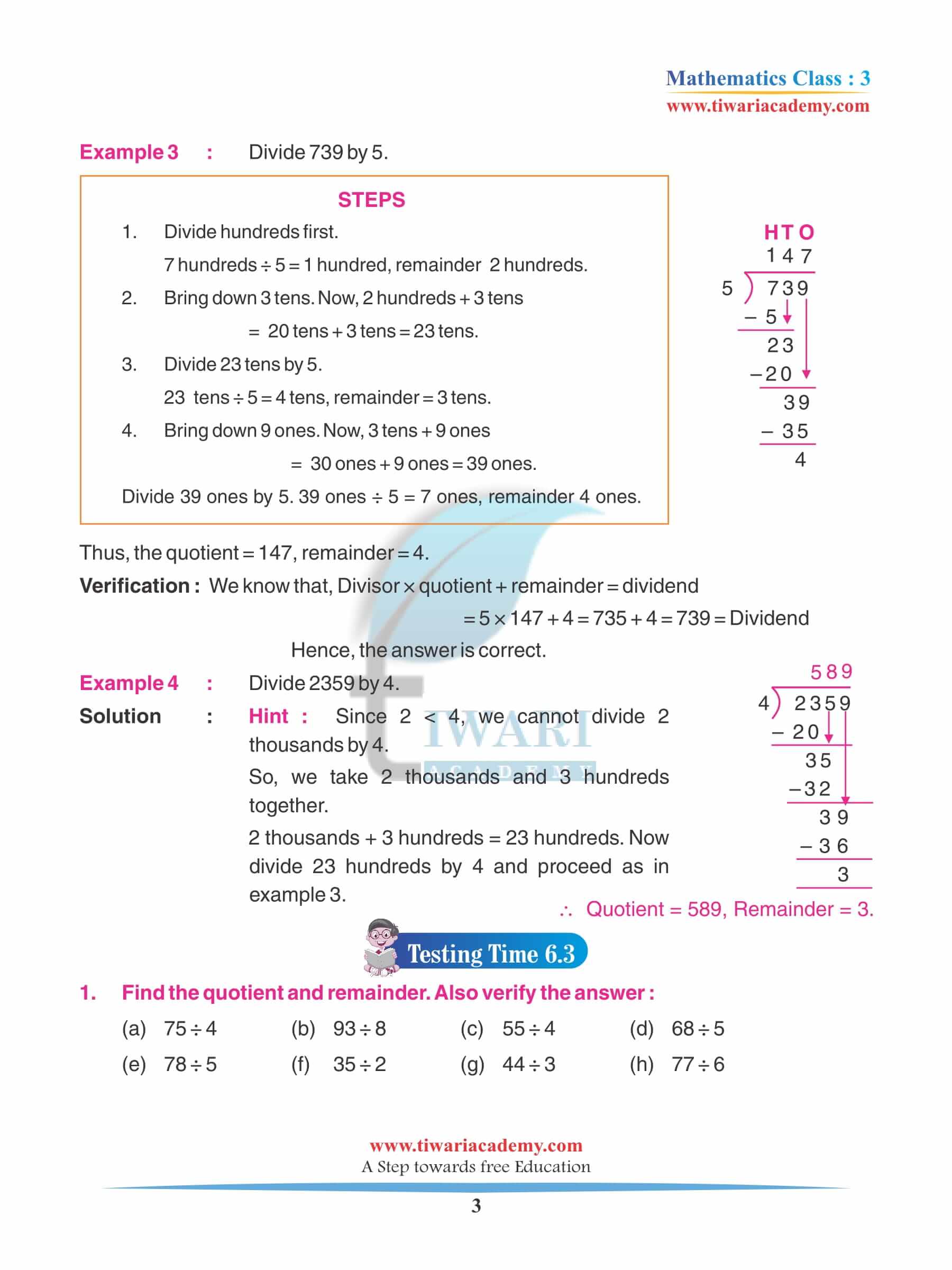 Class 3 Maths Chapter 6 Revision Question Answers
