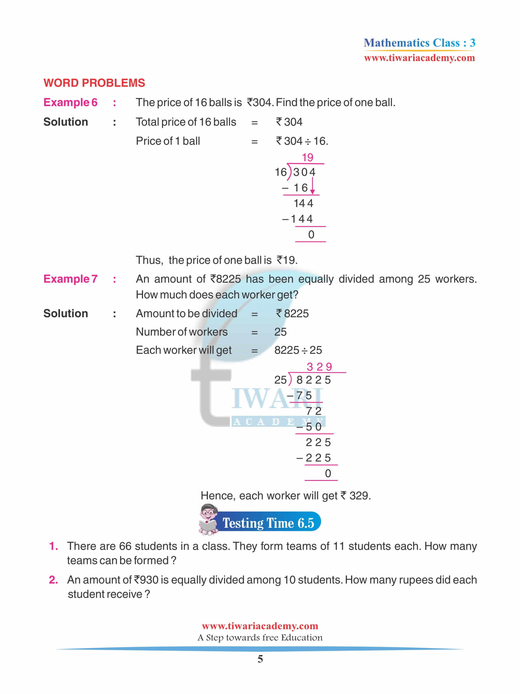 Class 3 Maths Chapter 6 Practice Book