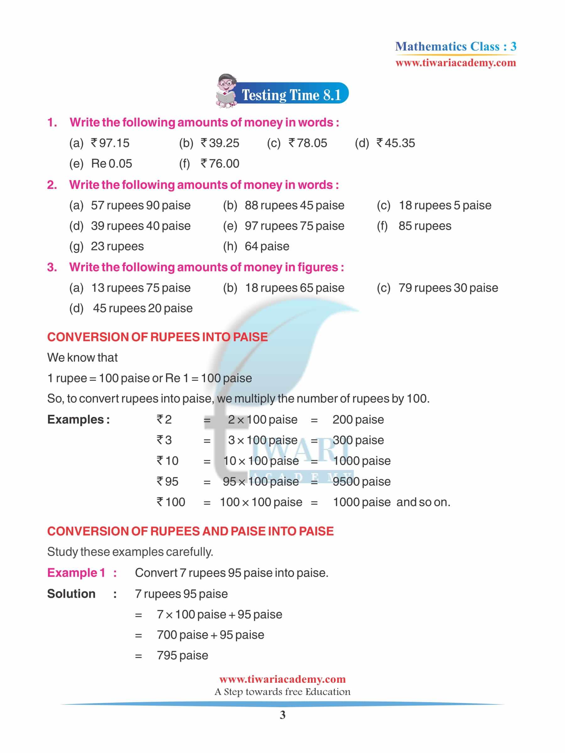 Class 3 Maths Chapter 8 Revision Questions