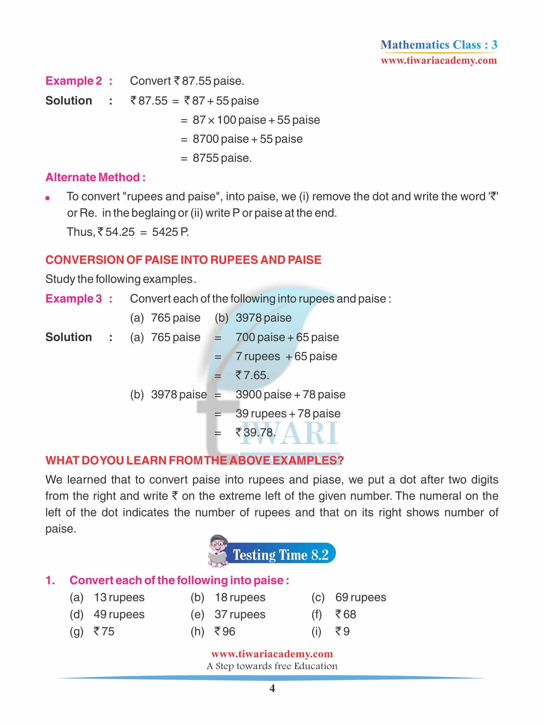 Class 3 Maths Chapter 8 Revision Answers