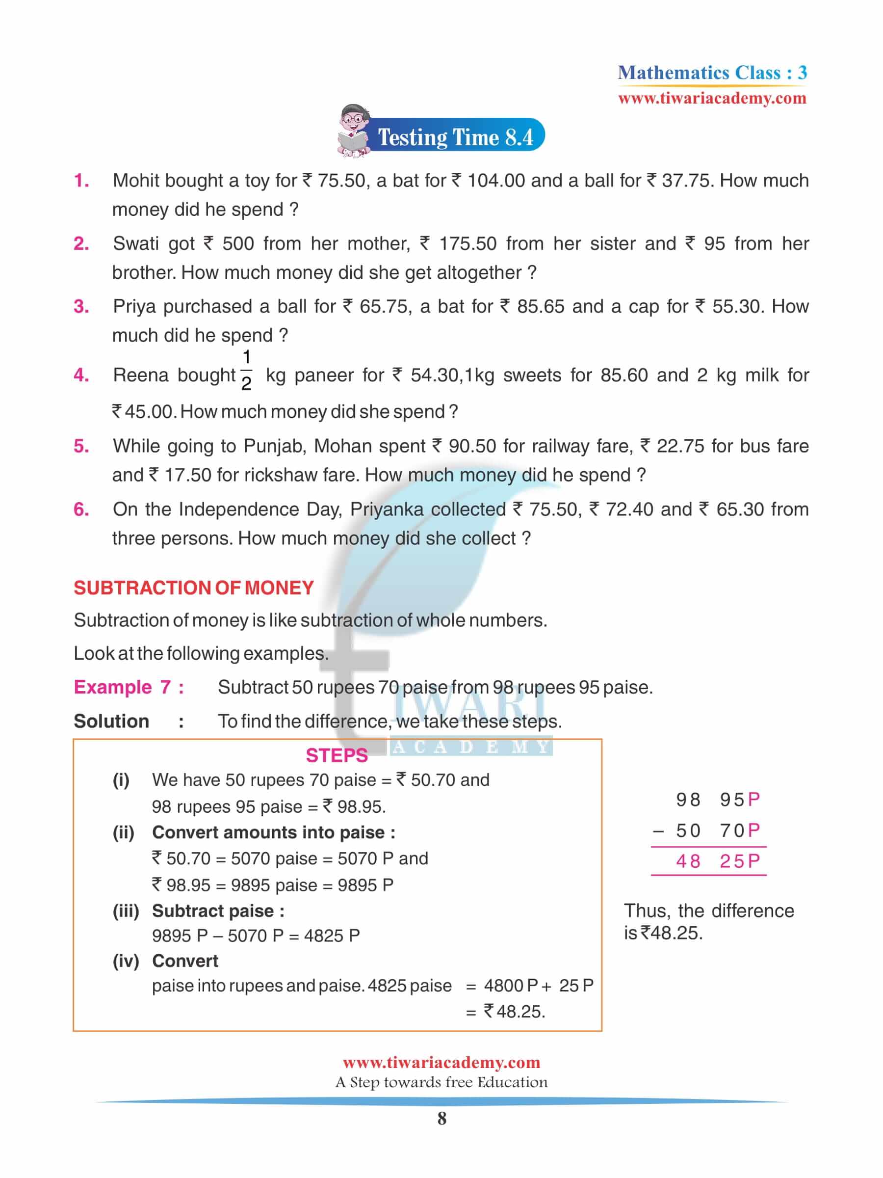 Class 3 Maths Chapter 8 Practice assignments