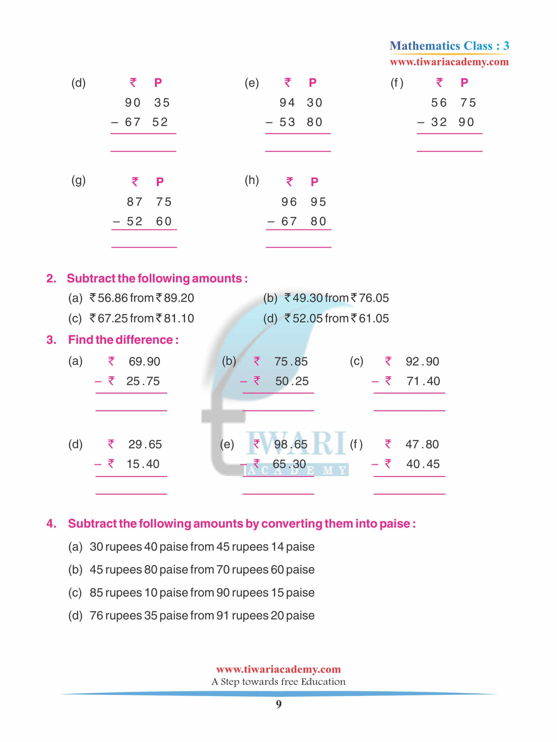 Class 3 Maths Chapter 8 Practice question answers