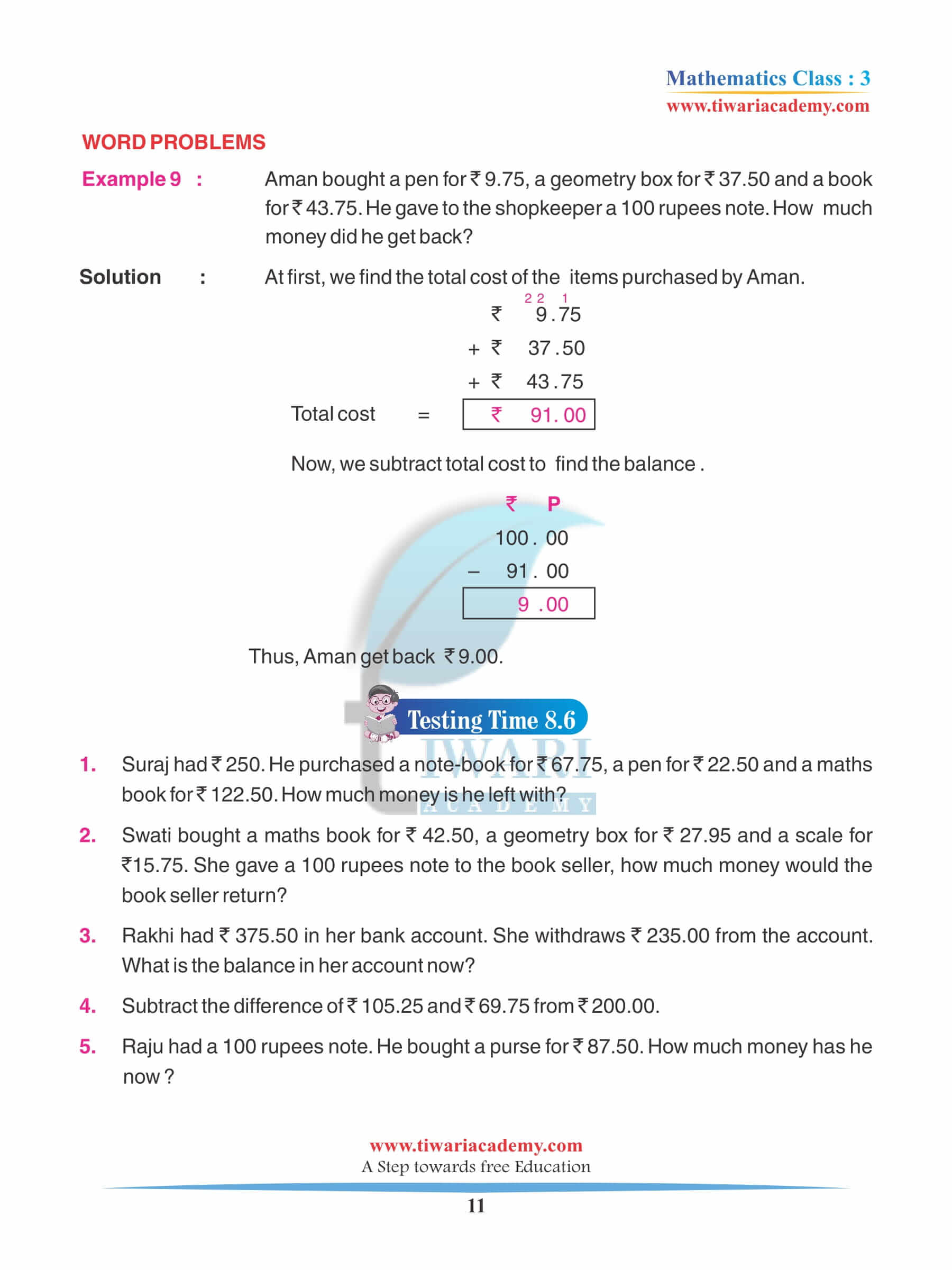 Class 3 Maths Chapter 8 Practice Exercises