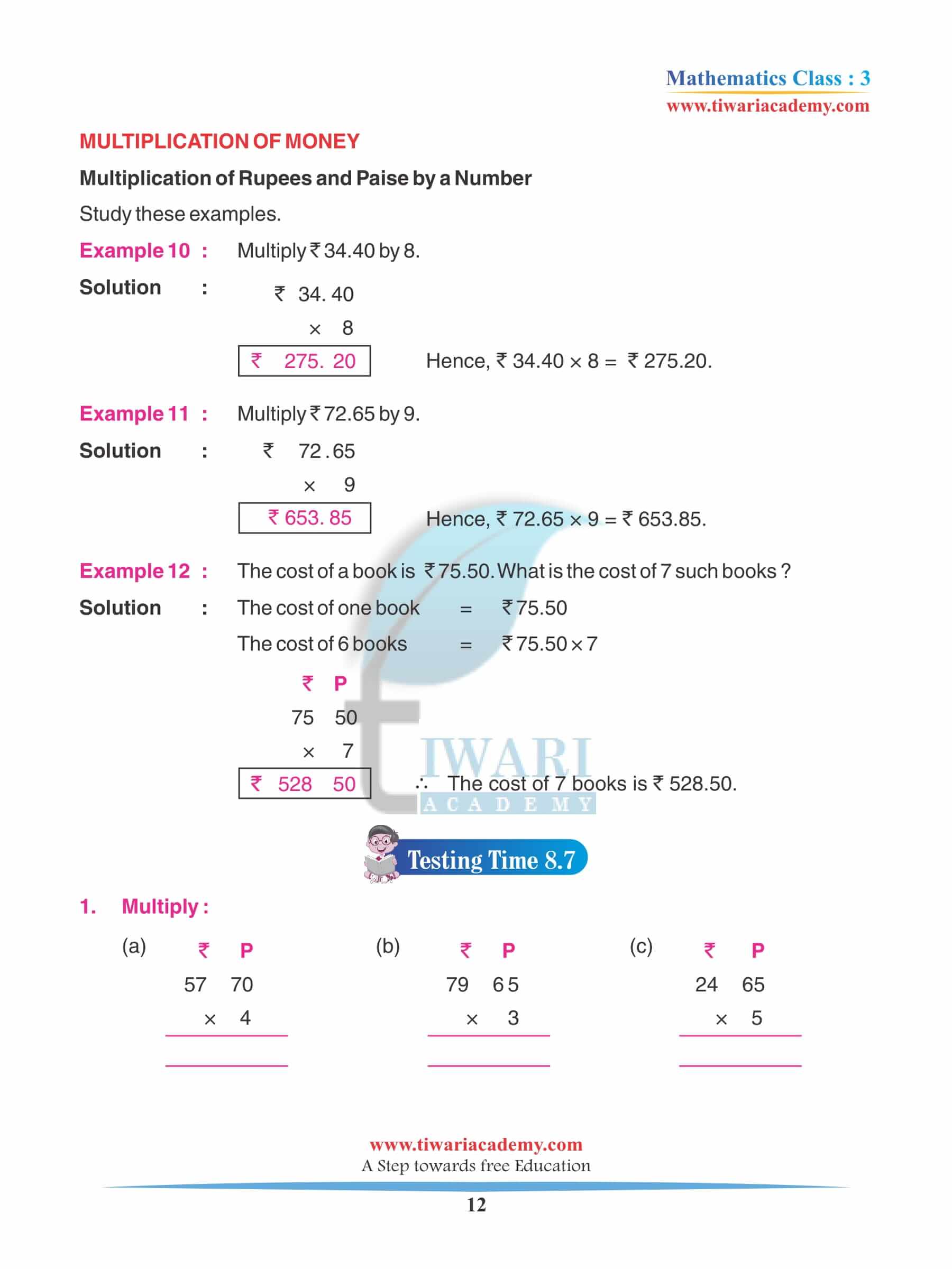 Class 3 Maths Chapter 8 Preparation contents