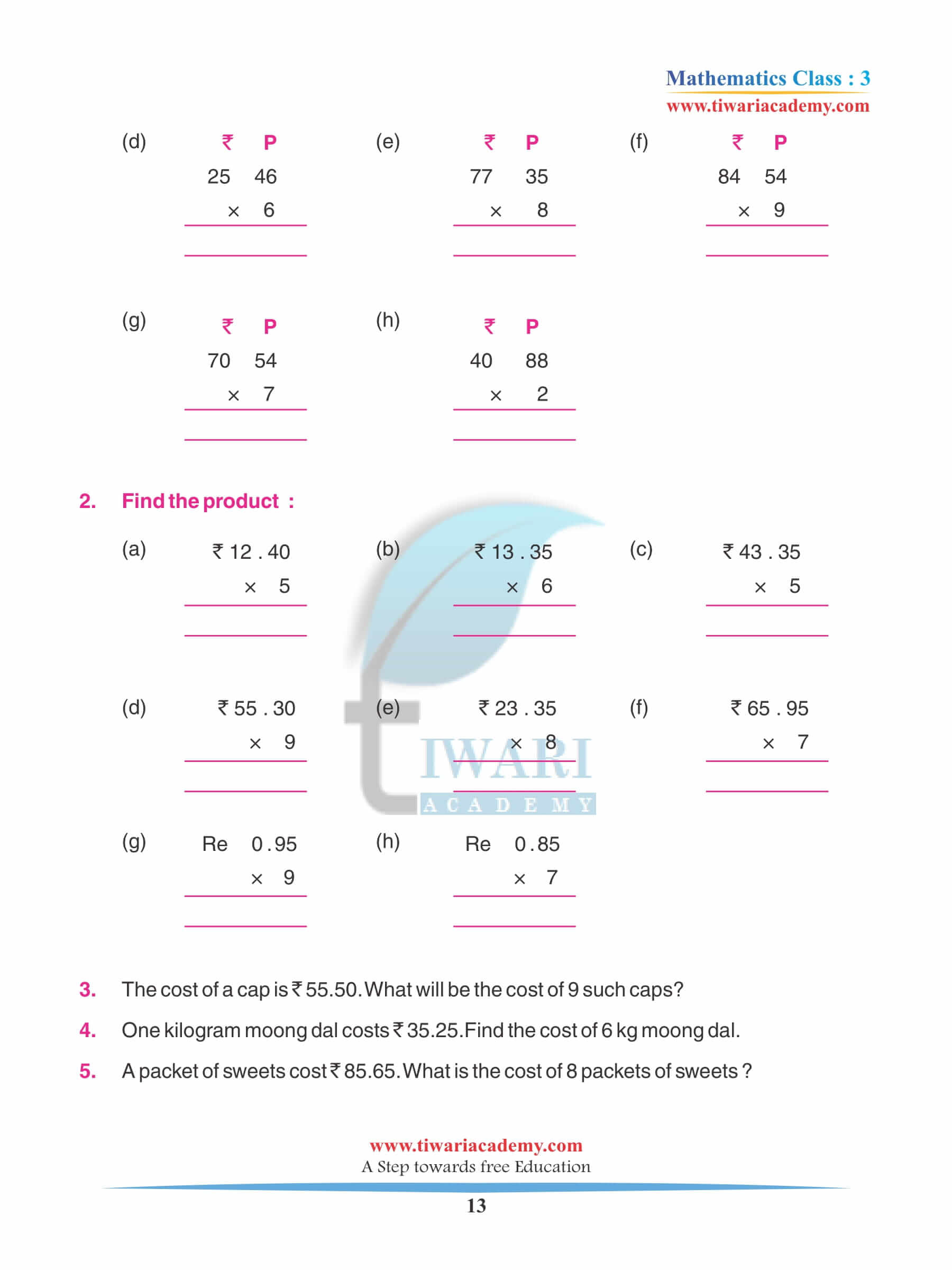 Class 3 Maths Chapter 8 Preparation assignments