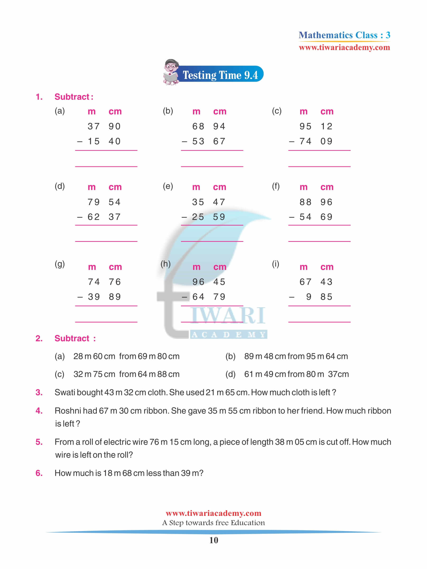 Class 3 Maths Chapter 9 Practice Assignments