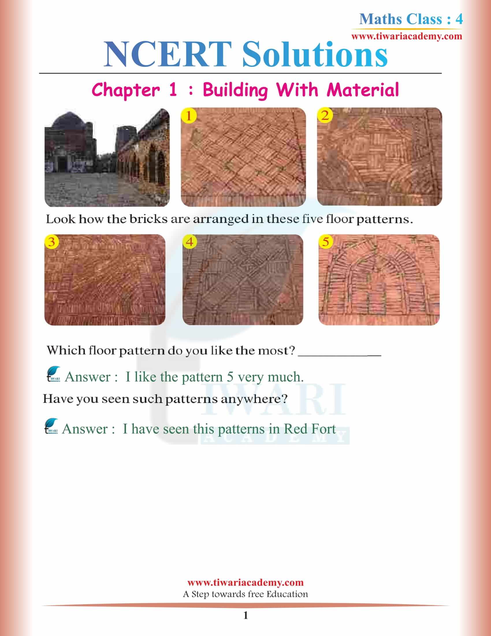 NCERT Solutions for Class 4 Maths Chapter 1 Building with Bricks