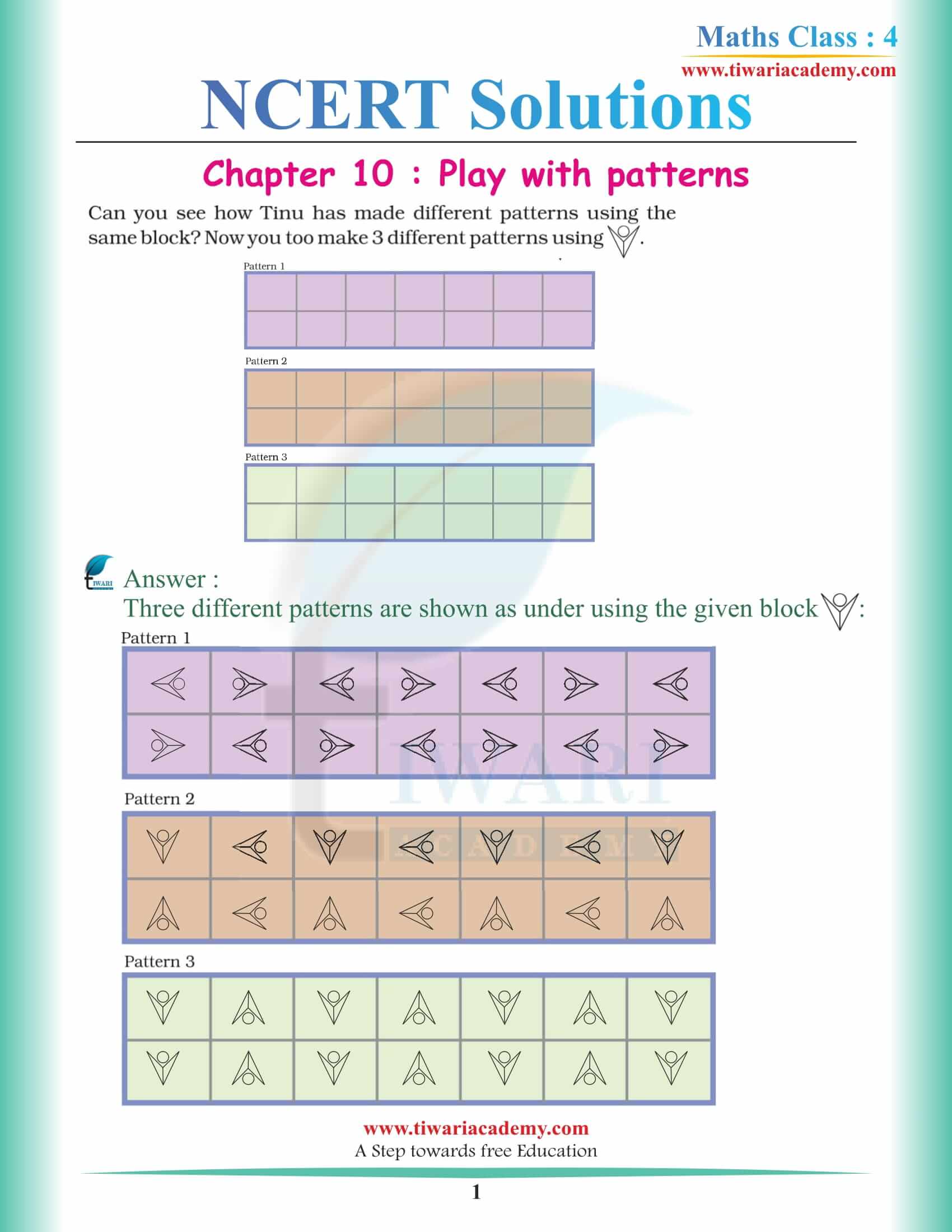 NCERT Solutions for Class 4 Maths Chapter 10 Play with Patterns