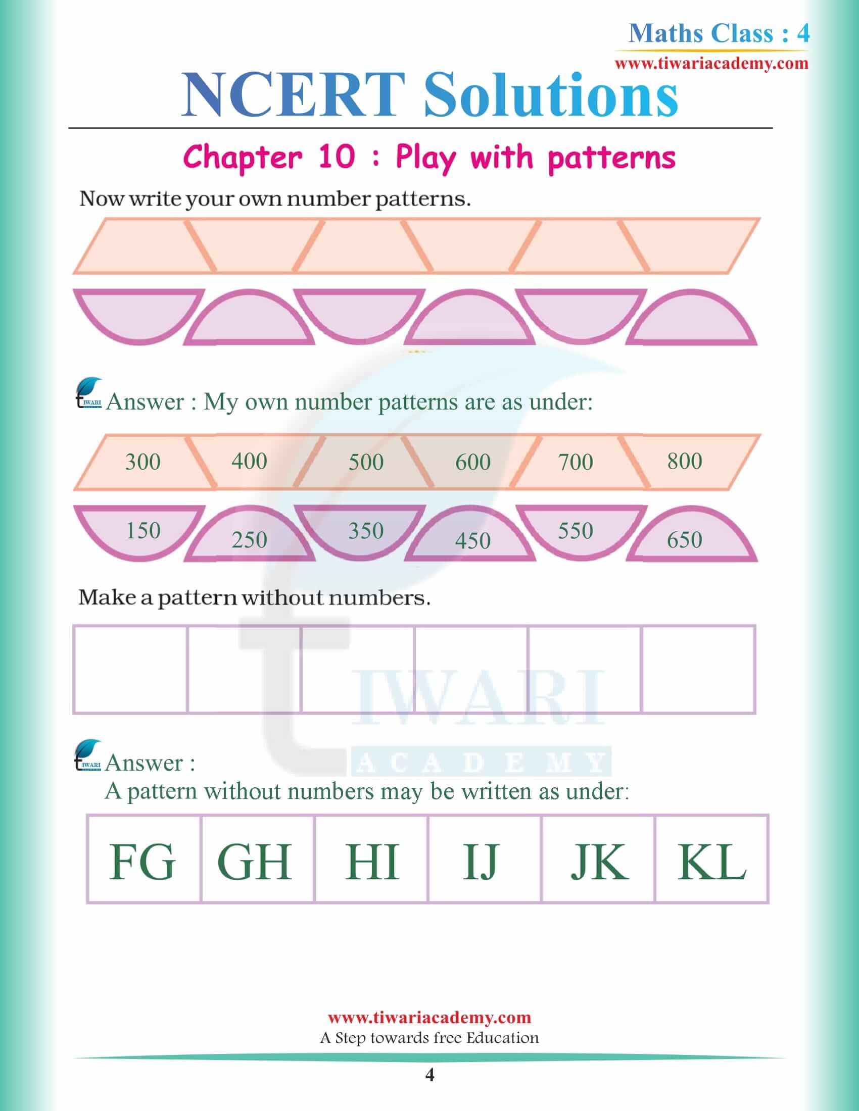 NCERT Solutions for Class 4 Maths Chapter 10 in PDF