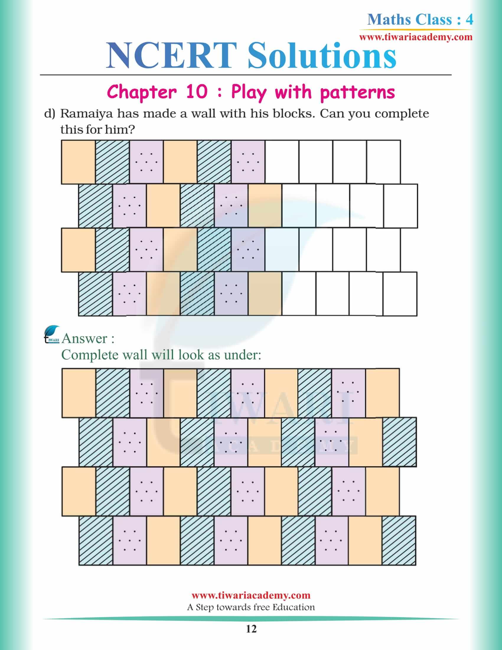 Class 4 Maths NCERT Chapter 10 Solutions questions answers