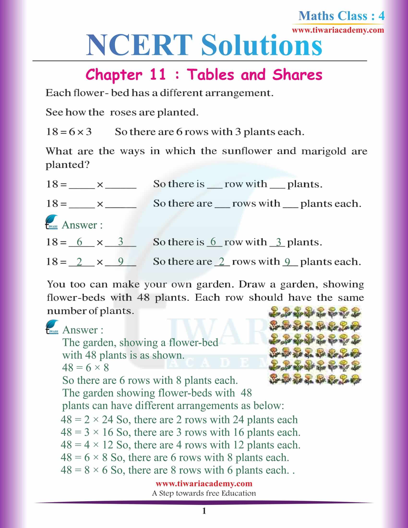 NCERT Solutions for Class 4 Maths Chapter 11