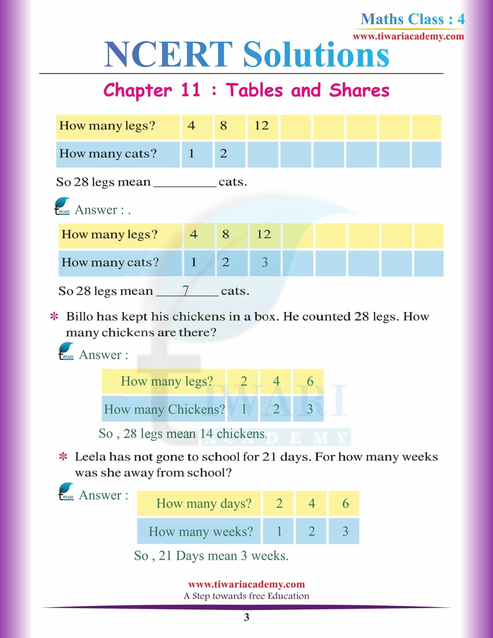 NCERT Solutions for Class 4 Maths Chapter 11 in PDF
