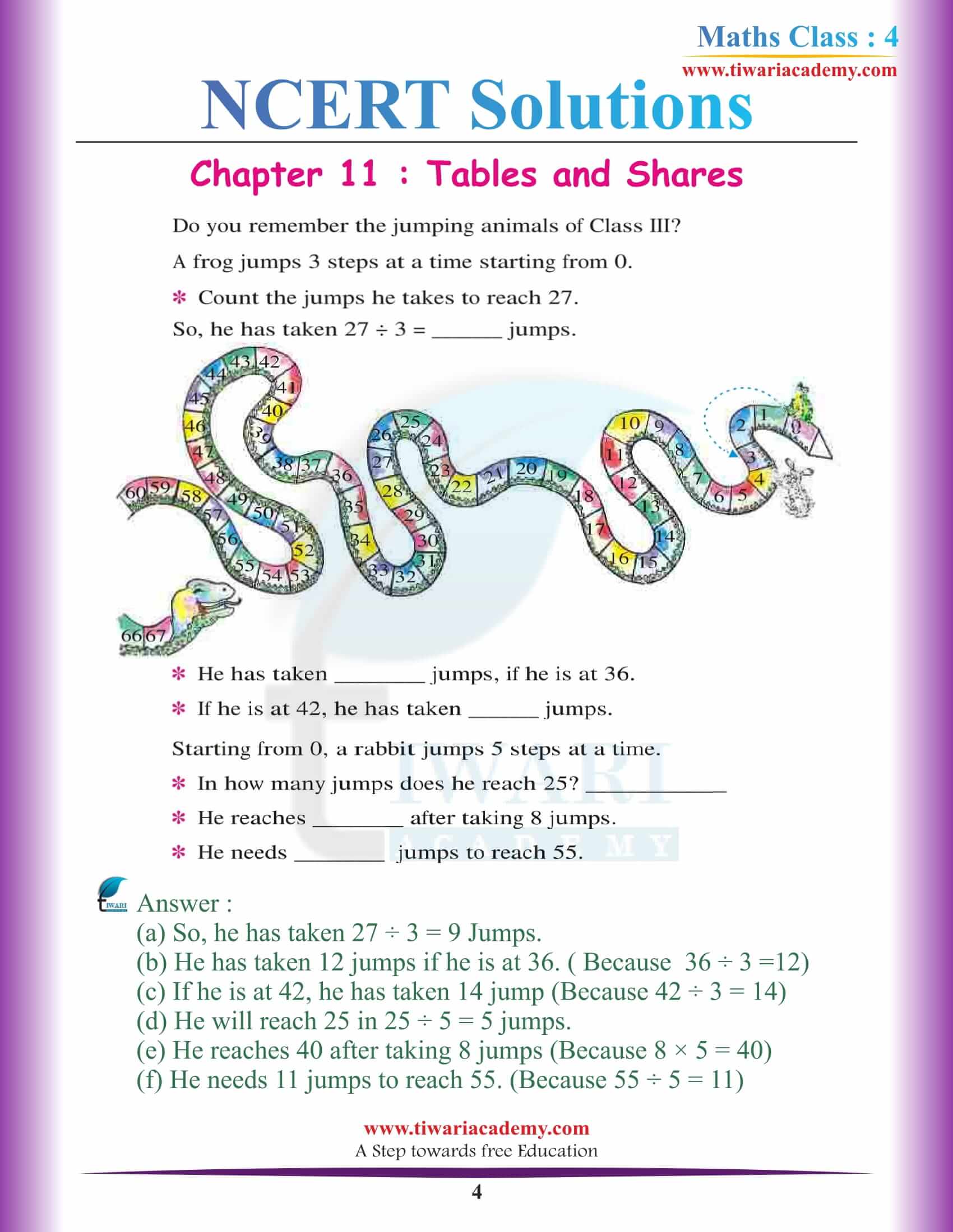 NCERT Solutions for Class 4 Maths Chapter 11 free download