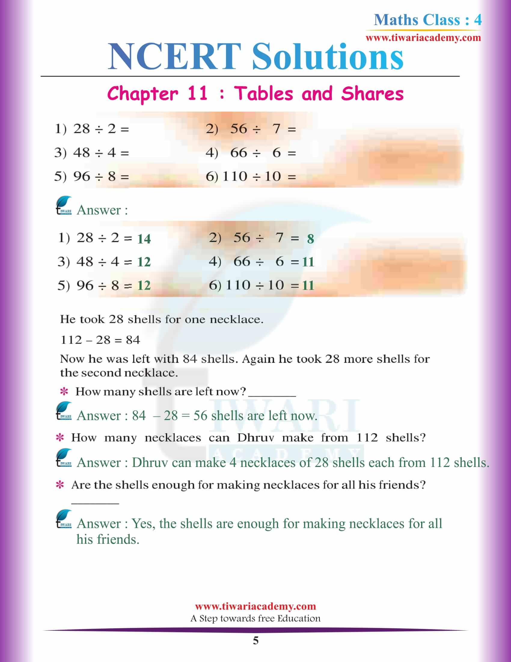 homework for class 4 maths