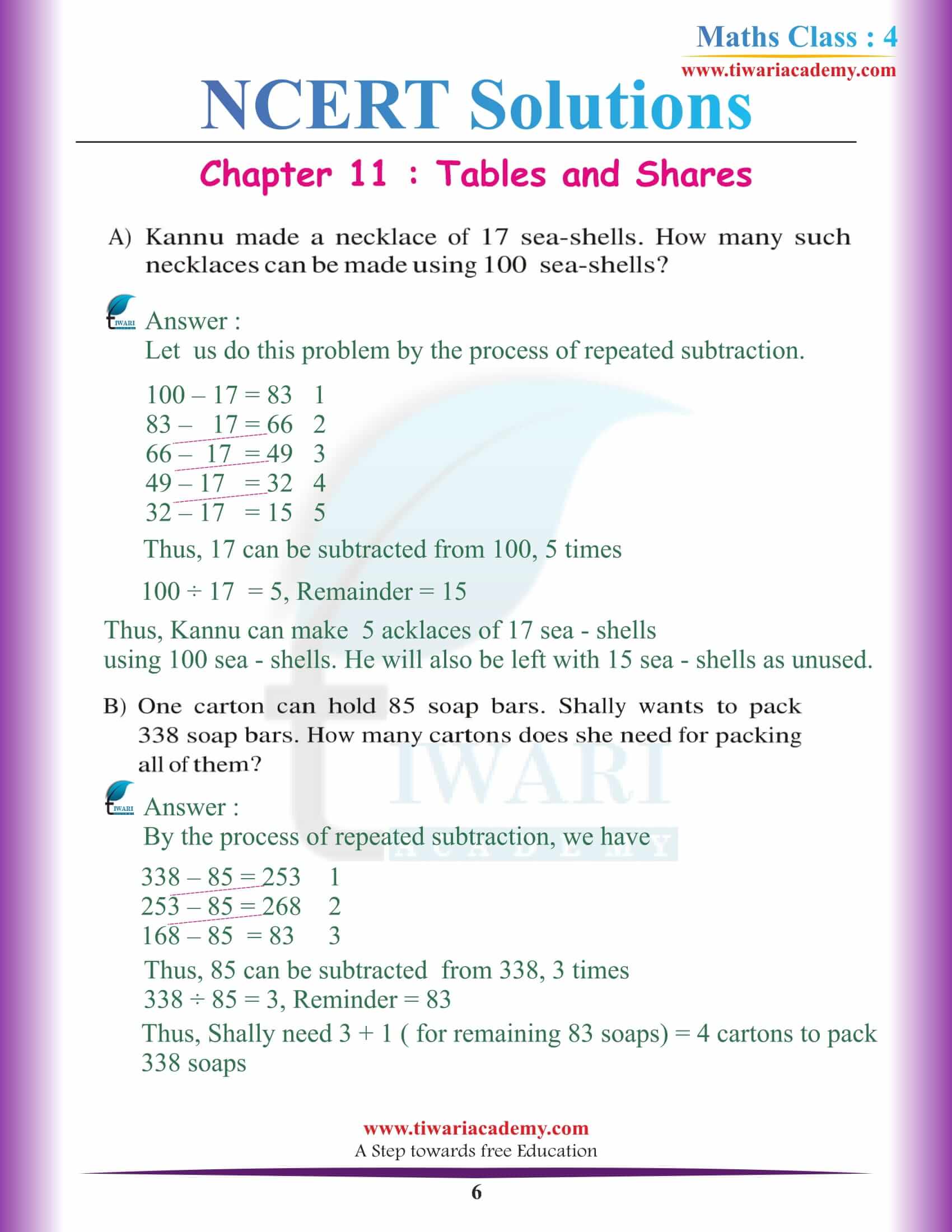 NCERT Solutions for Class 4 Maths Chapter 11 in English Medium