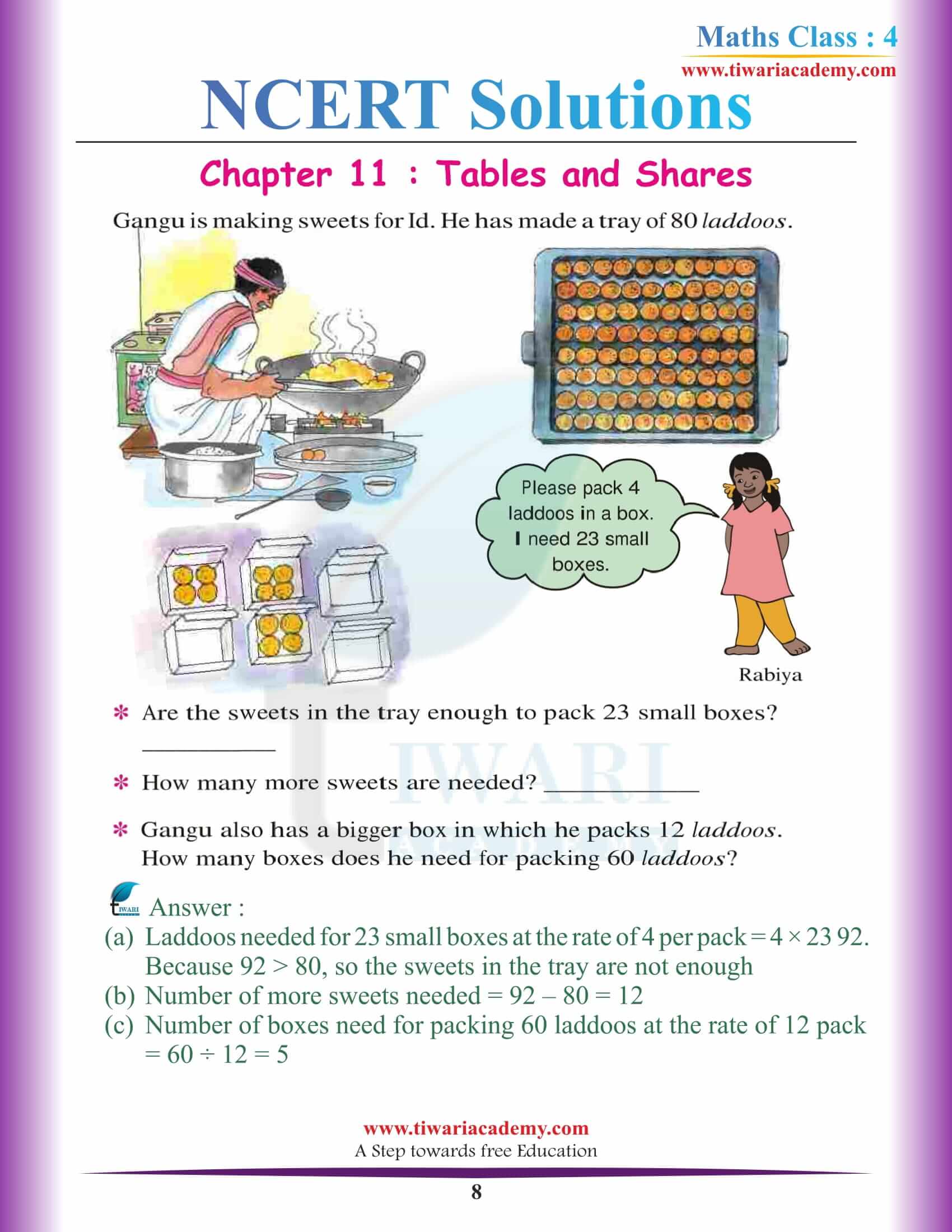 Class 4 Maths Chapter 11 in English Medium Solutions