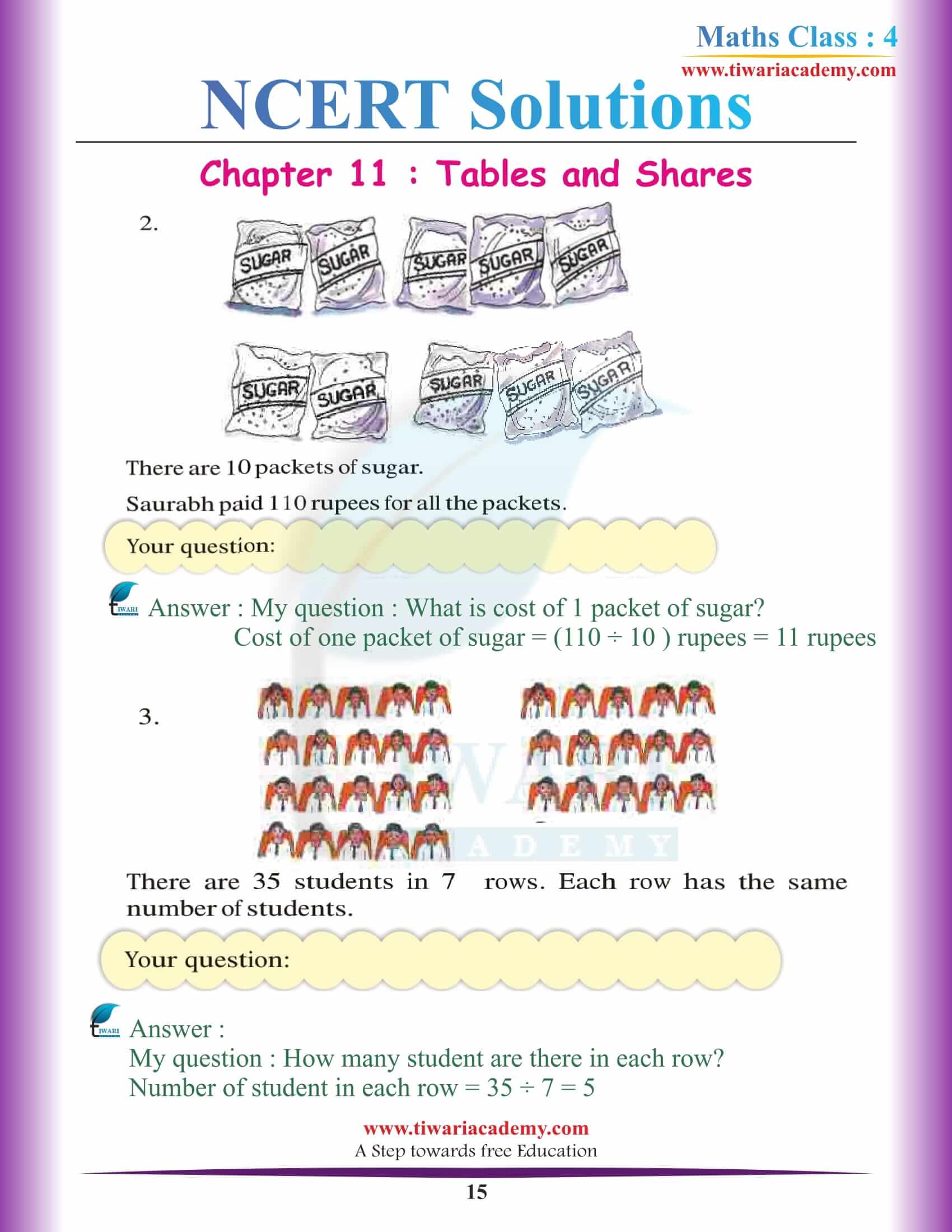 Class 4 Maths NCERT Chapter 11 Solutions free to download